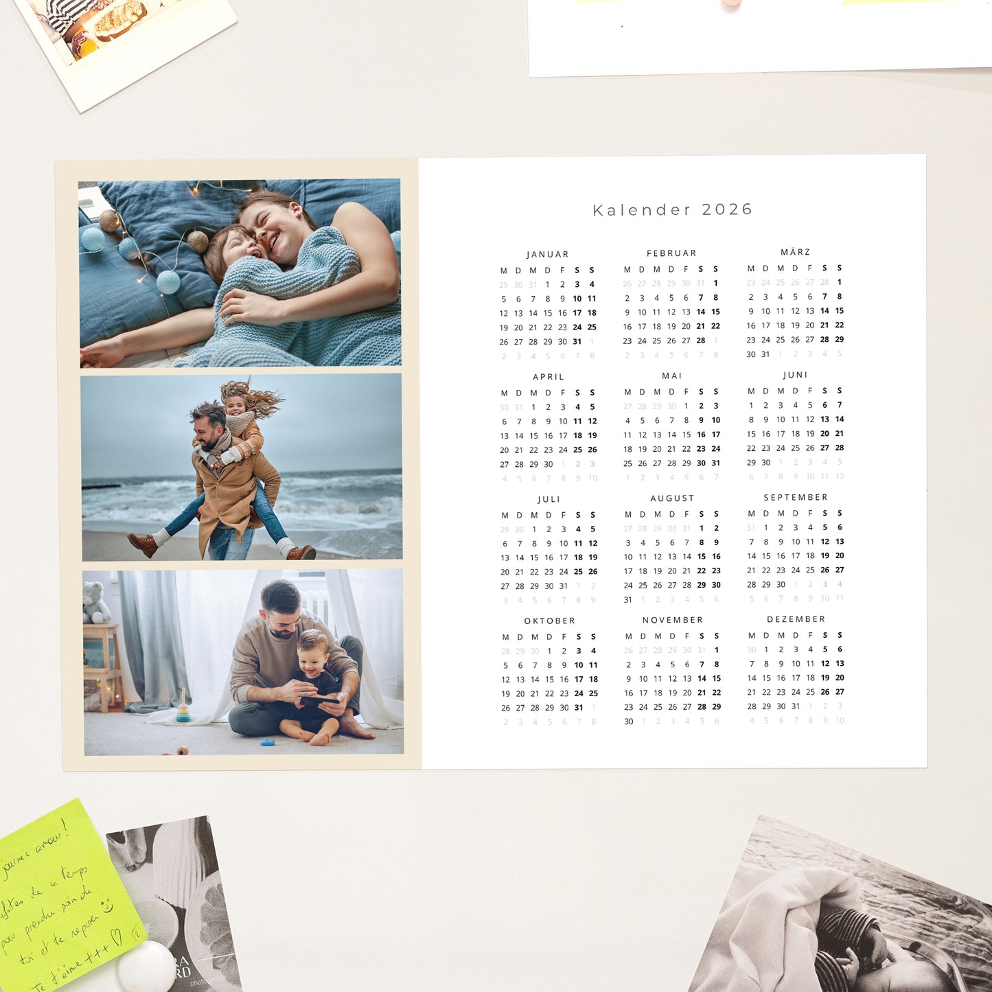 Kalender Weihnachten Magnetischer, einseitiges landschaft Das Jahr im Trio - beige foto N° 1