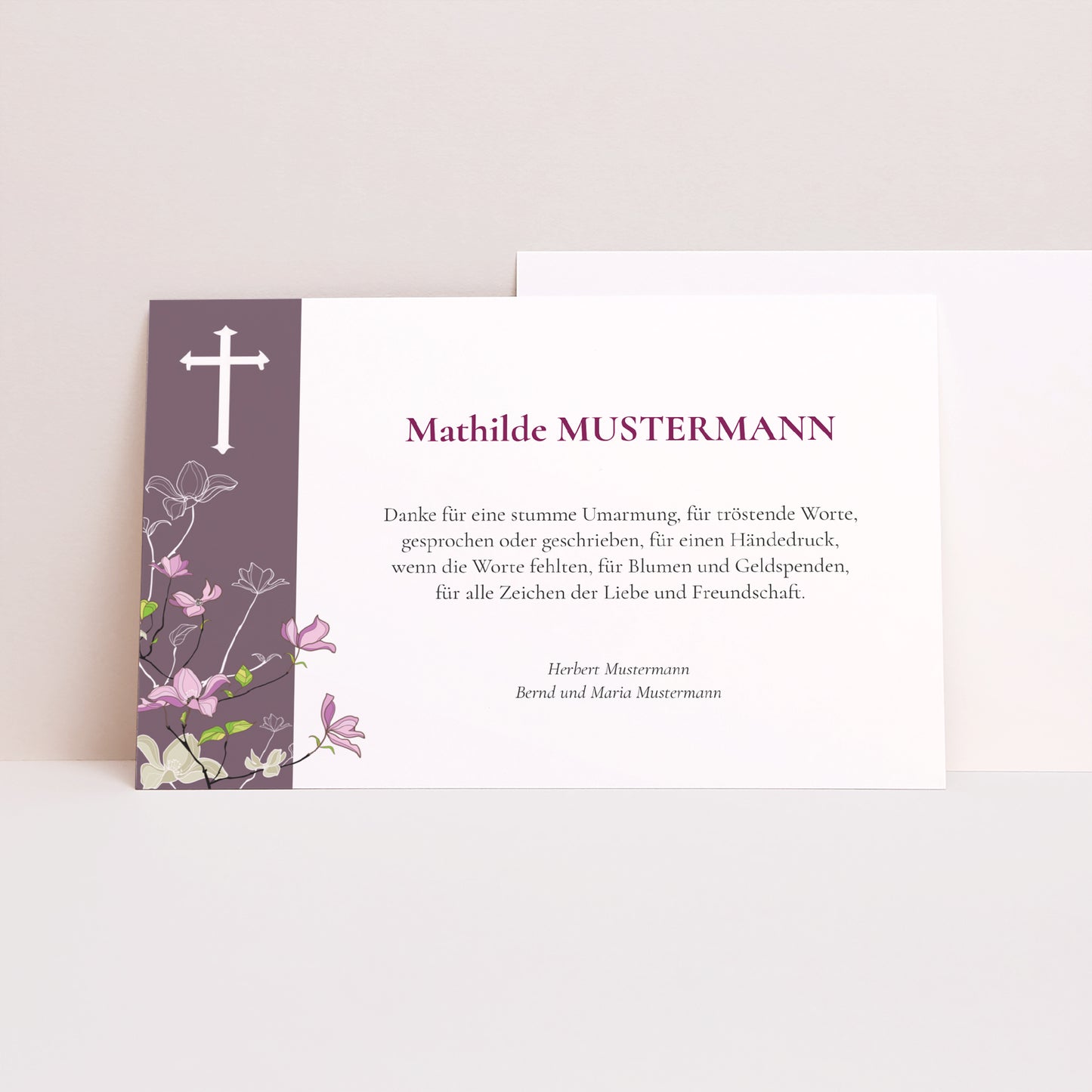 Kondolenzkarte Trauer Landschaft Violettes Kreuz - Danksagungen für Todesfälle foto N° 1