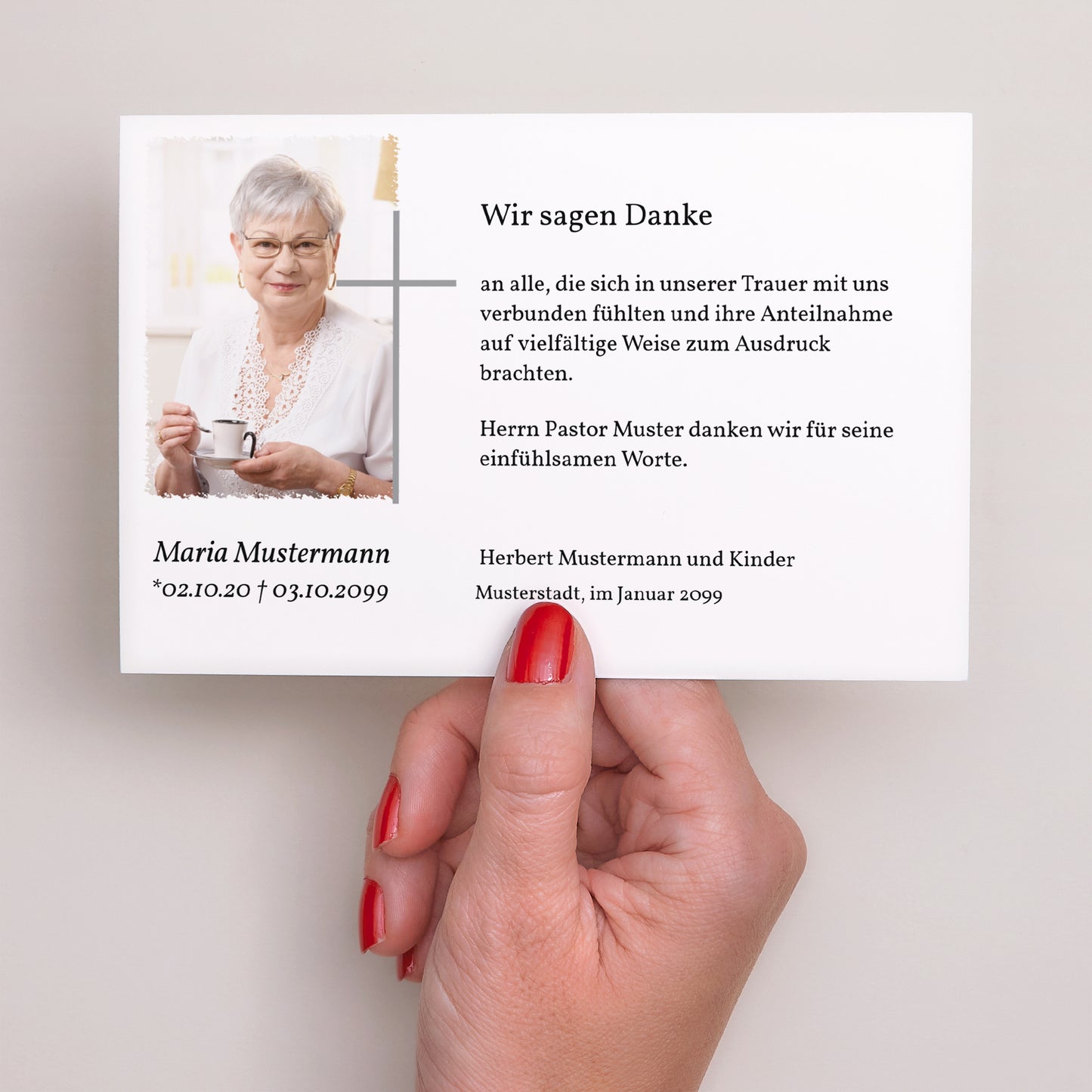 Trauerkarte Landschaft Klassisches Kreuz - Danksagungskarte Todesfall foto N° 3