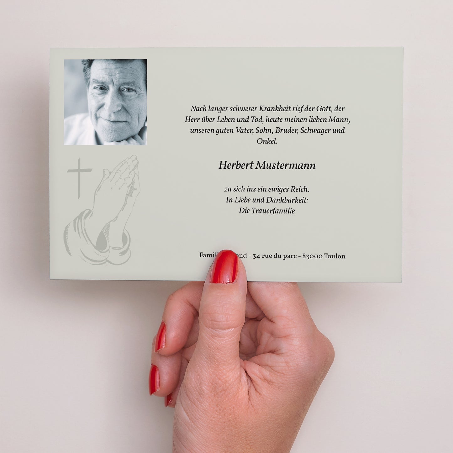 Trauerkarte Landschaft Betet für seine Rettung - Grau foto N° 3