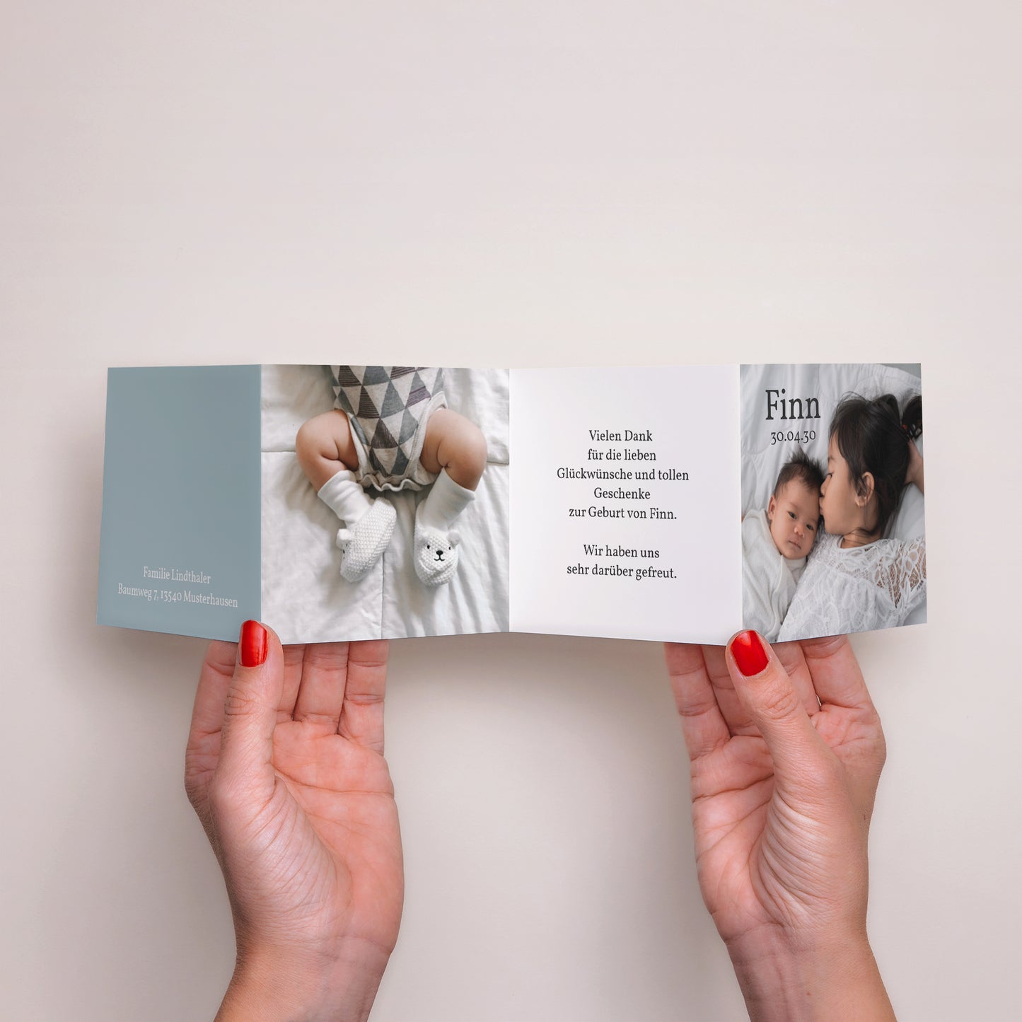 Geburtskarten Akkordeon Meine blaue Karte von Baby foto N° 3