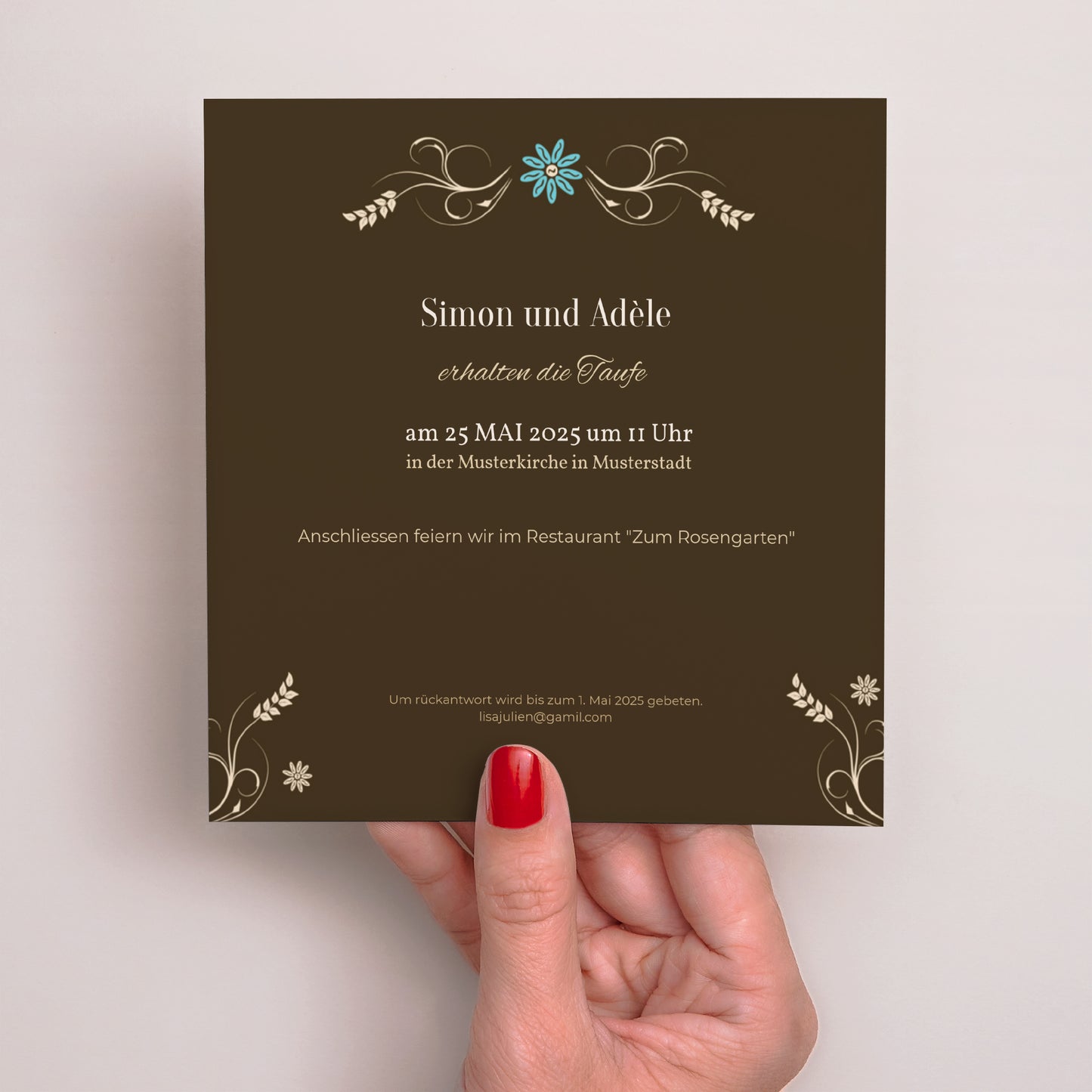 Taufeinladung Quadrat Liebesbaum - blau foto N° 3