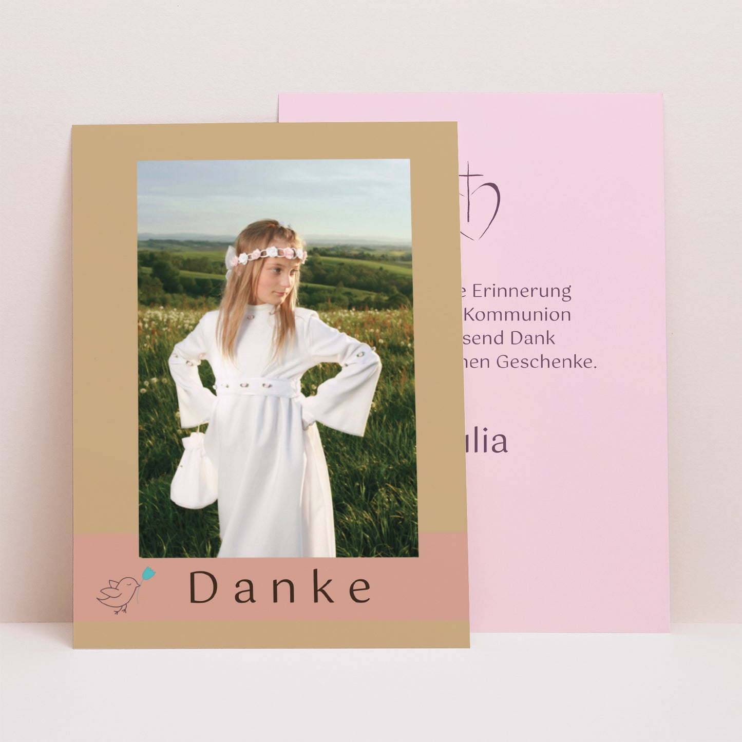 Dankeskarte Kommunion Porträt Glaubensbekenntnis - Mädchen foto N° 1