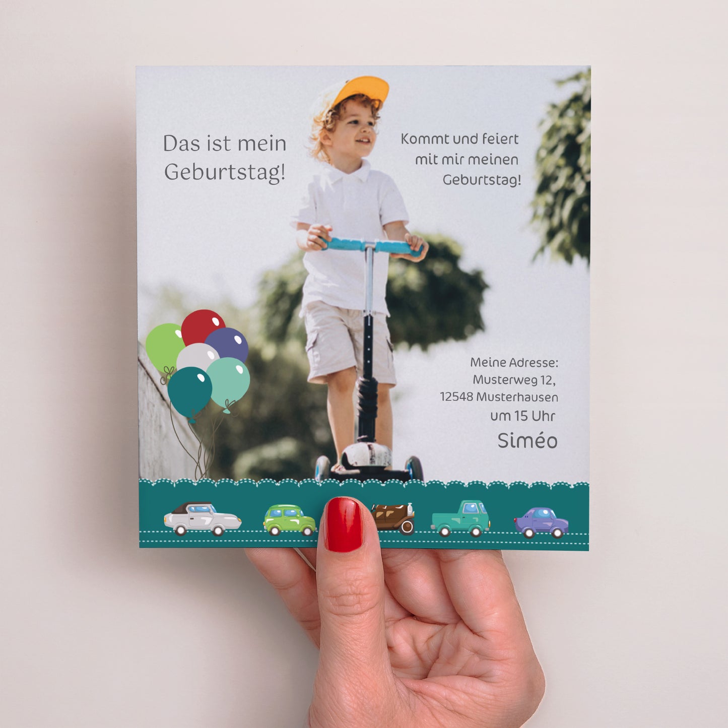 Beilegekarte Kindergeburtstag Quadrat Auto - Geburtstagskarte foto N° 2