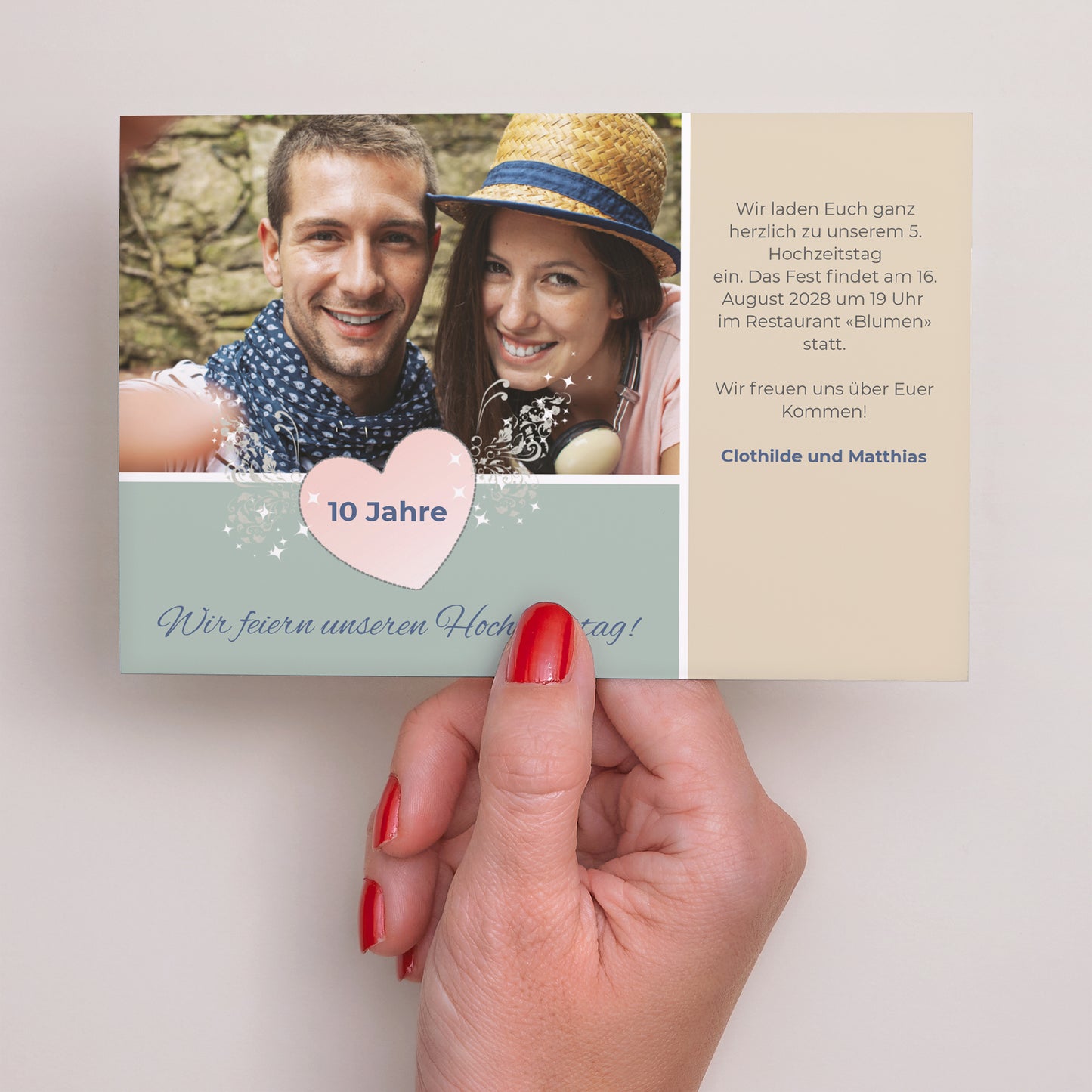 Beilegekarte Hochzeitstag Landschaft Zinnhochzeit - 10 Jahre foto N° 3