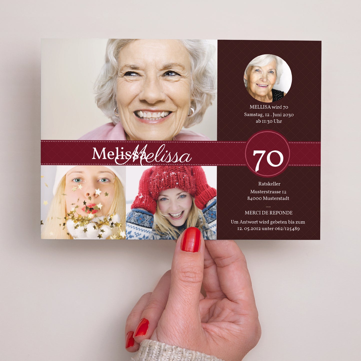 Beilegekarte Geburtstag Erwachsener Landschaft 70 Rubin foto N° 3