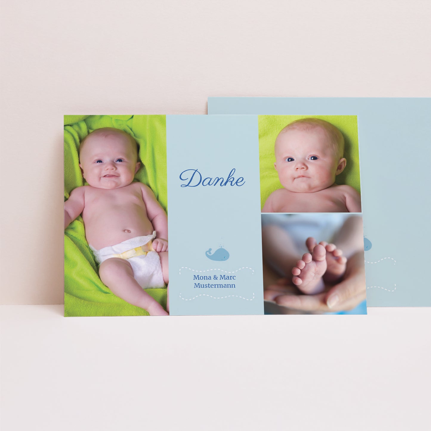 Dankeskarte Geburt Landschaft Baby Blauwal foto N° 1