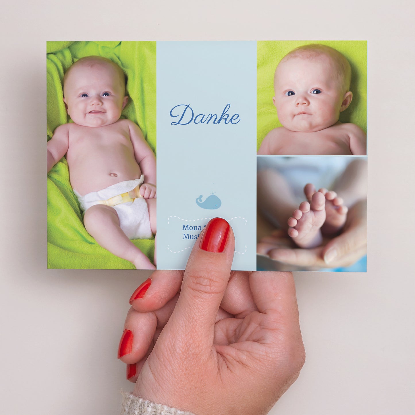 Dankeskarte Geburt Landschaft Baby Blauwal foto N° 3
