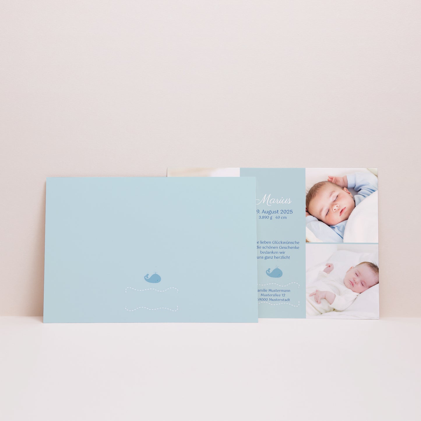 Einladungskarte Geburt Hochformat Baby Blauwal foto N° 2