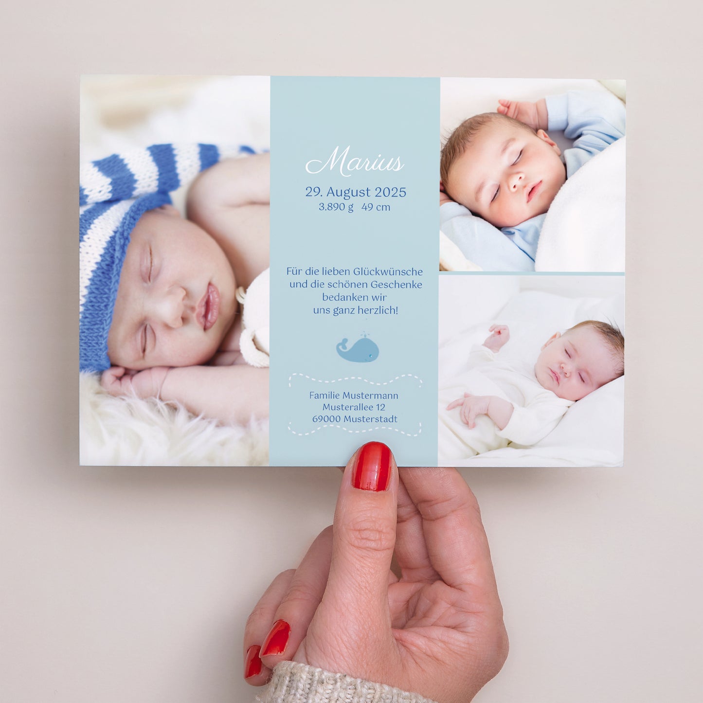 Geburtskarte Landschaft Baby Blauwal foto N° 3