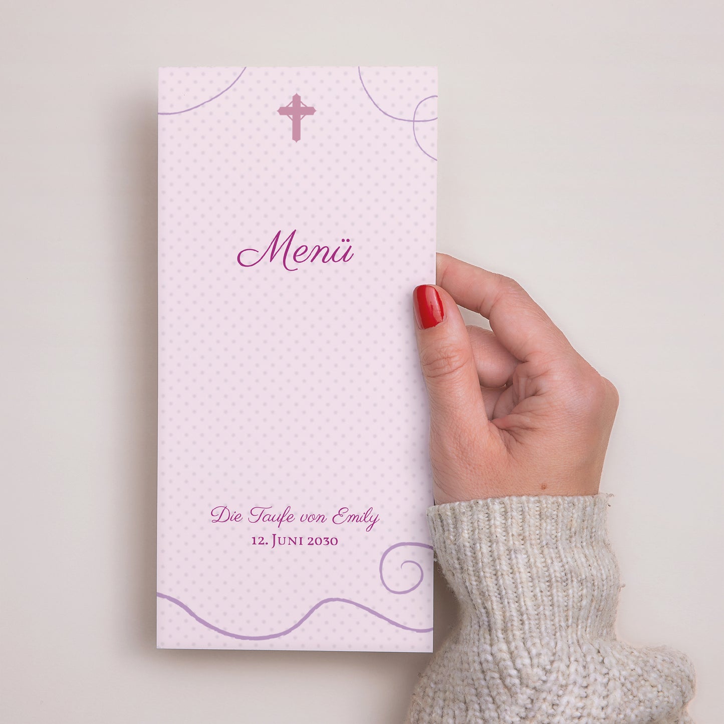 Menükarte Taufe Panoramatisches Porträt Flieder foto N° 1