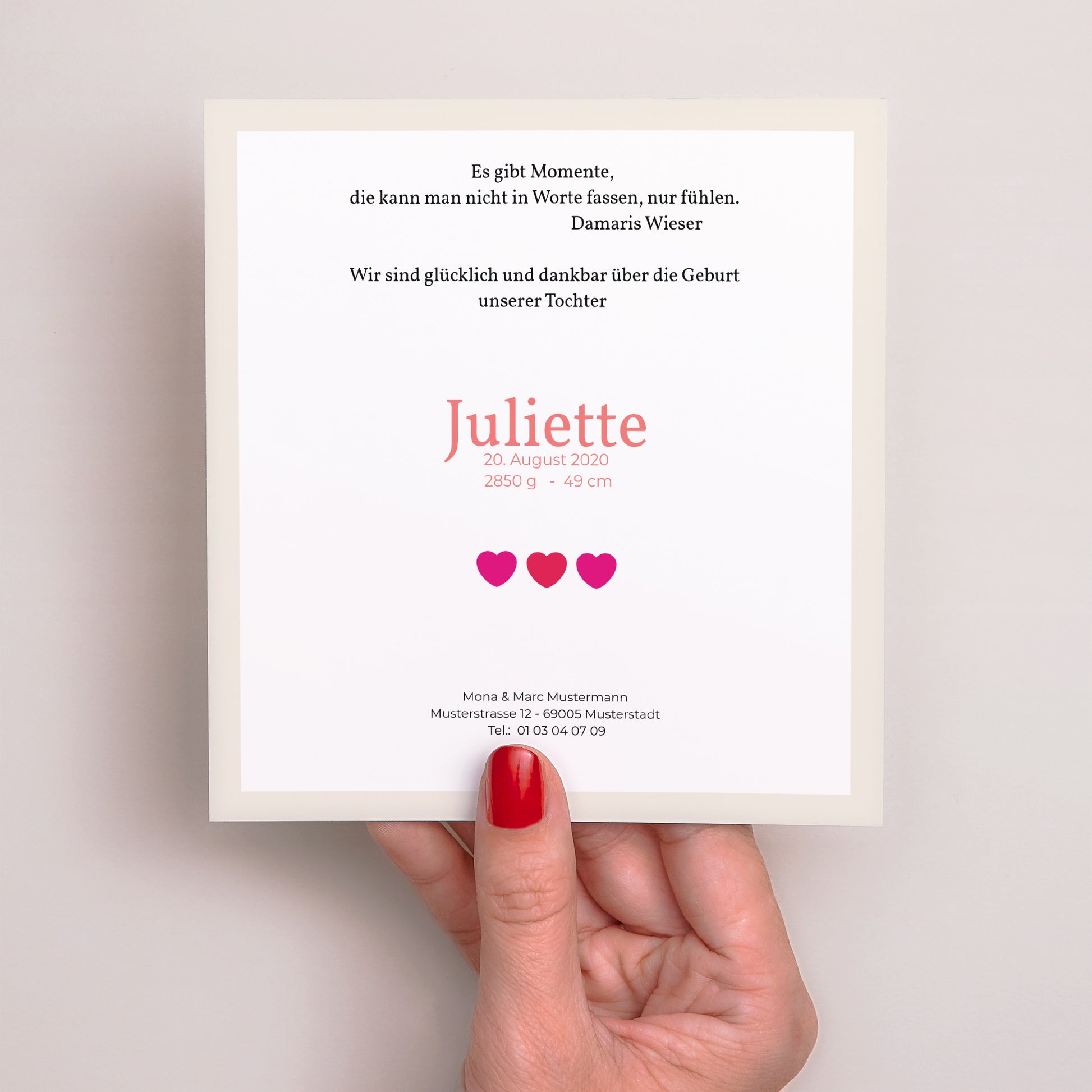 Geburtskarte Quadrat Multi-Fotos Herz Fushia foto N° 3