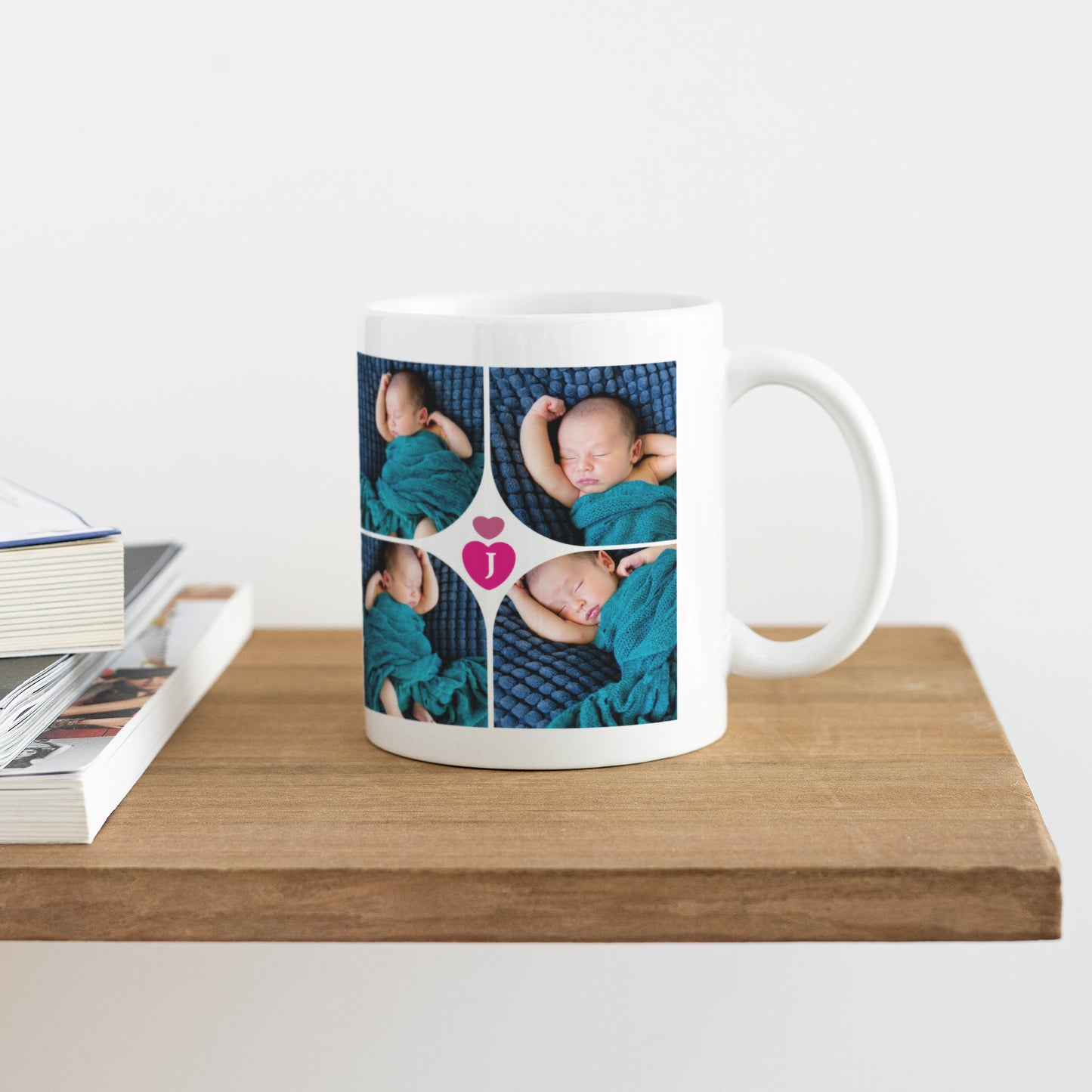 Tasse Geburt Weiß Multi-Fotos Herz Fushia foto N° 4