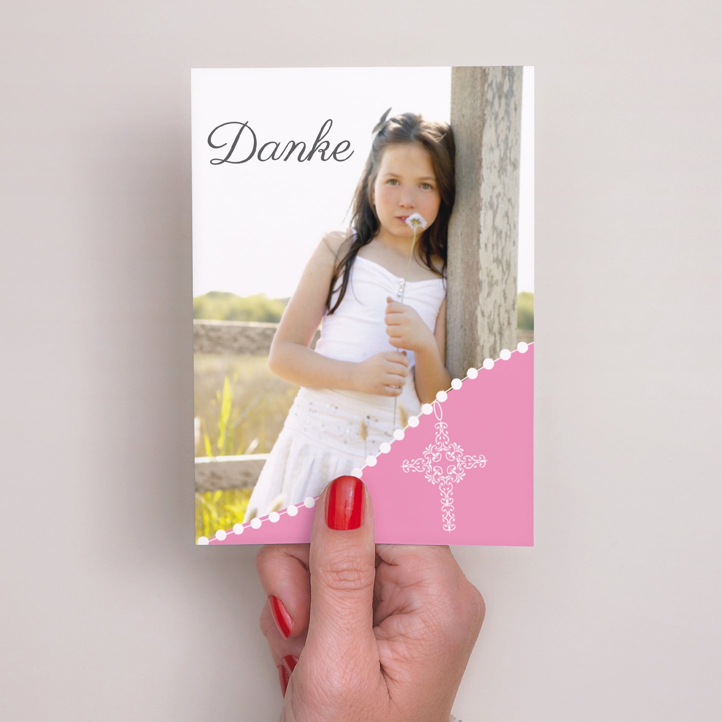 Dankeskarte Kommunion Porträt Heilige Kommunion - rosa foto N° 2