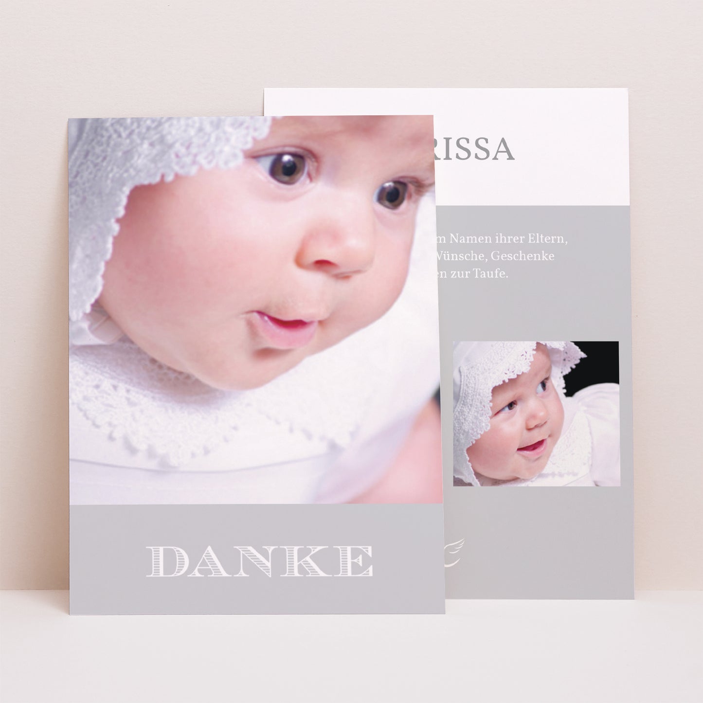 Dankeskarte Taufe Porträt Buchdruck foto N° 1