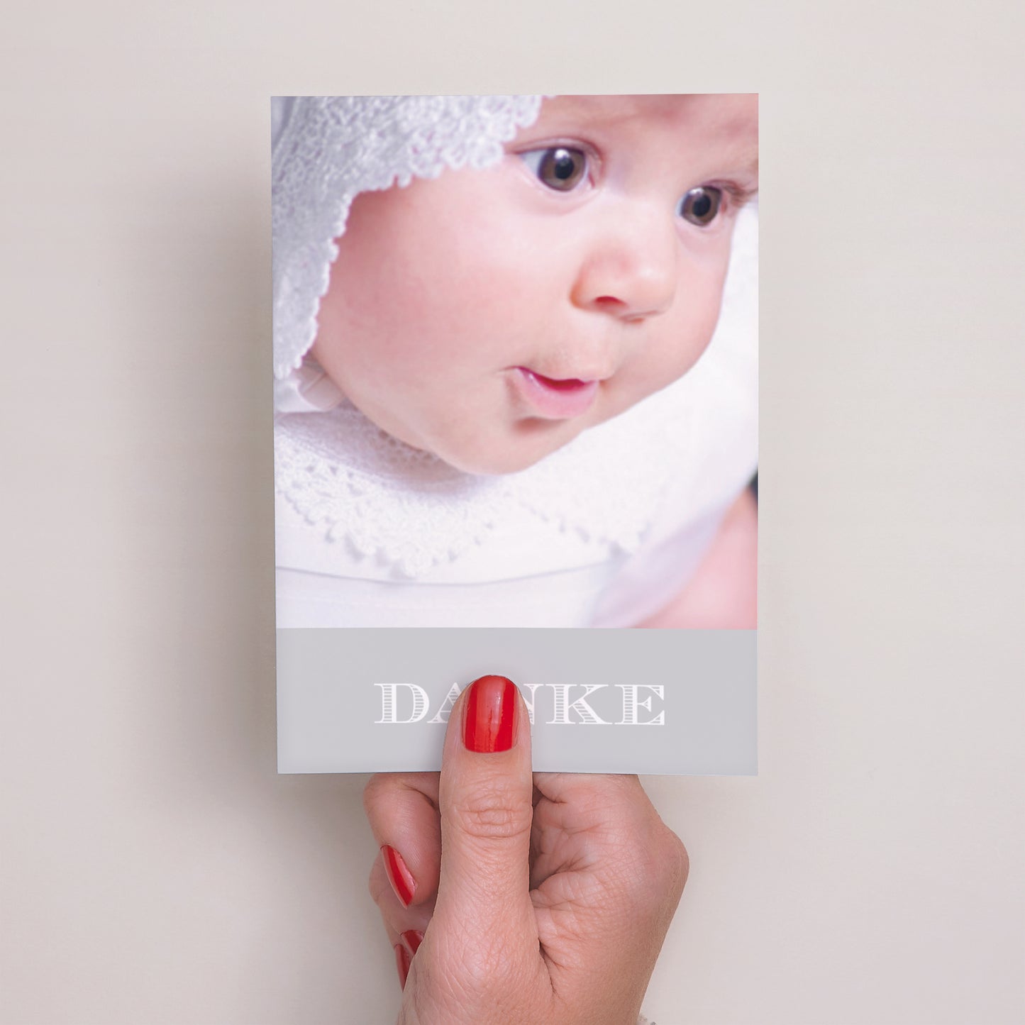 Dankeskarte Taufe Porträt Buchdruck foto N° 2