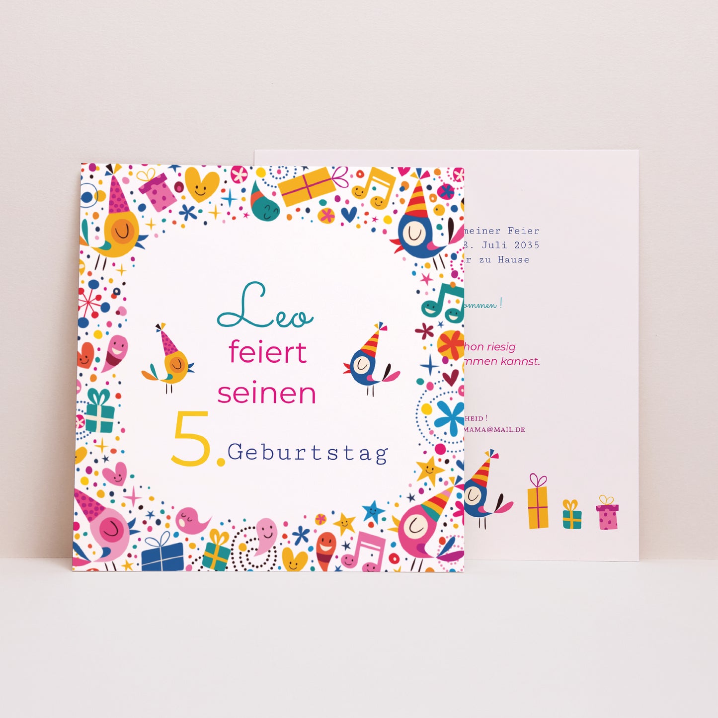 Beilegekarte Kindergeburtstag Quadrat Es ist die Feier II foto N° 1