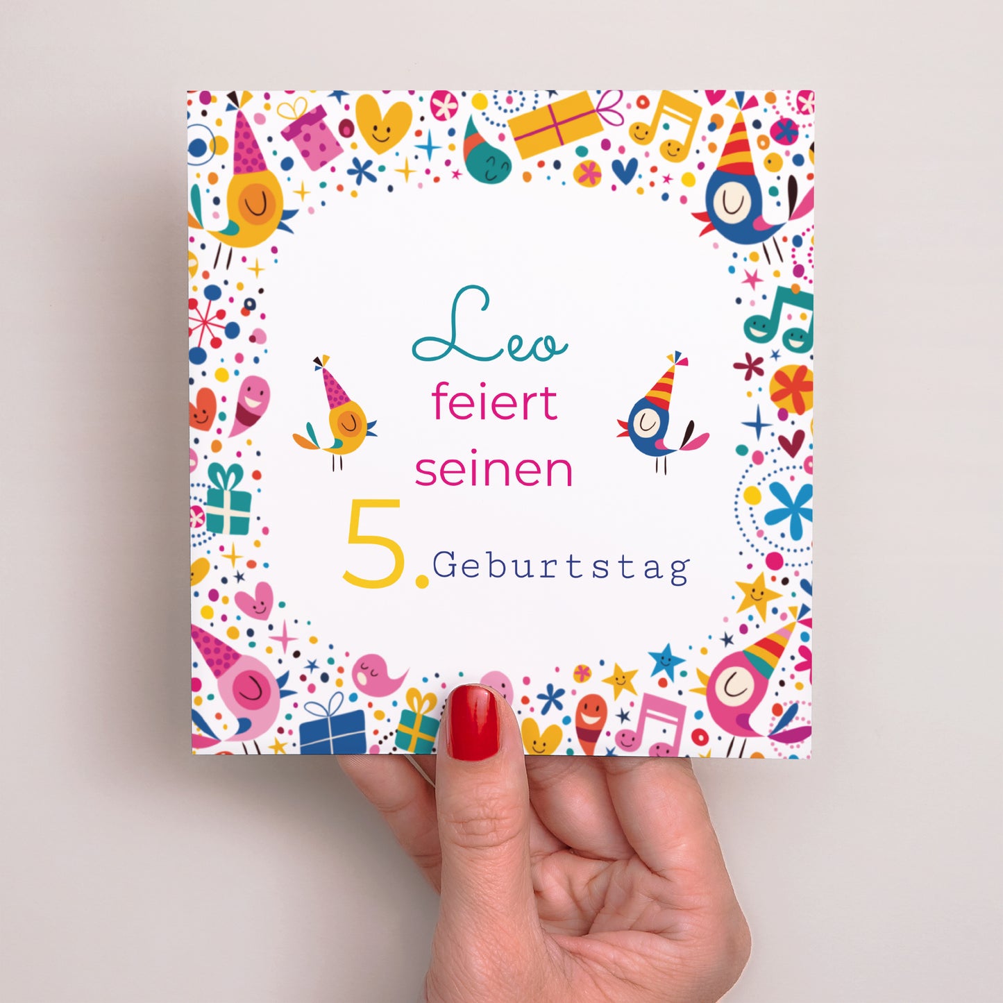 Beilegekarte Kindergeburtstag Quadrat Es ist die Feier II foto N° 2