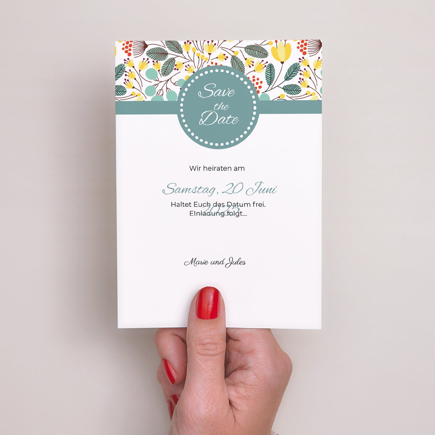 Save the date Karte Hochzeit Porträt Feldblumen foto N° 2