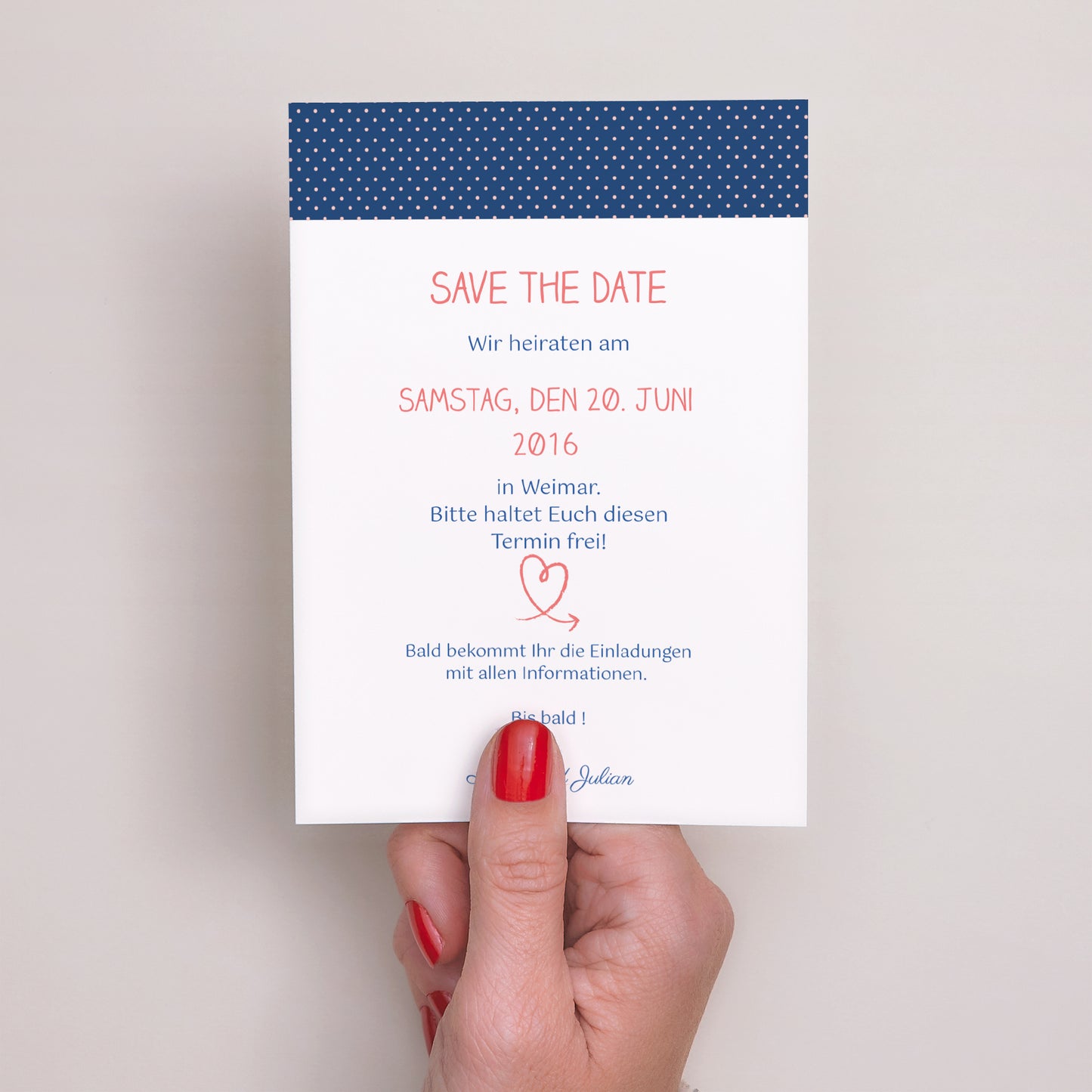 Save the date Karte Hochzeit Porträt Rosa, Nachtblau foto N° 2