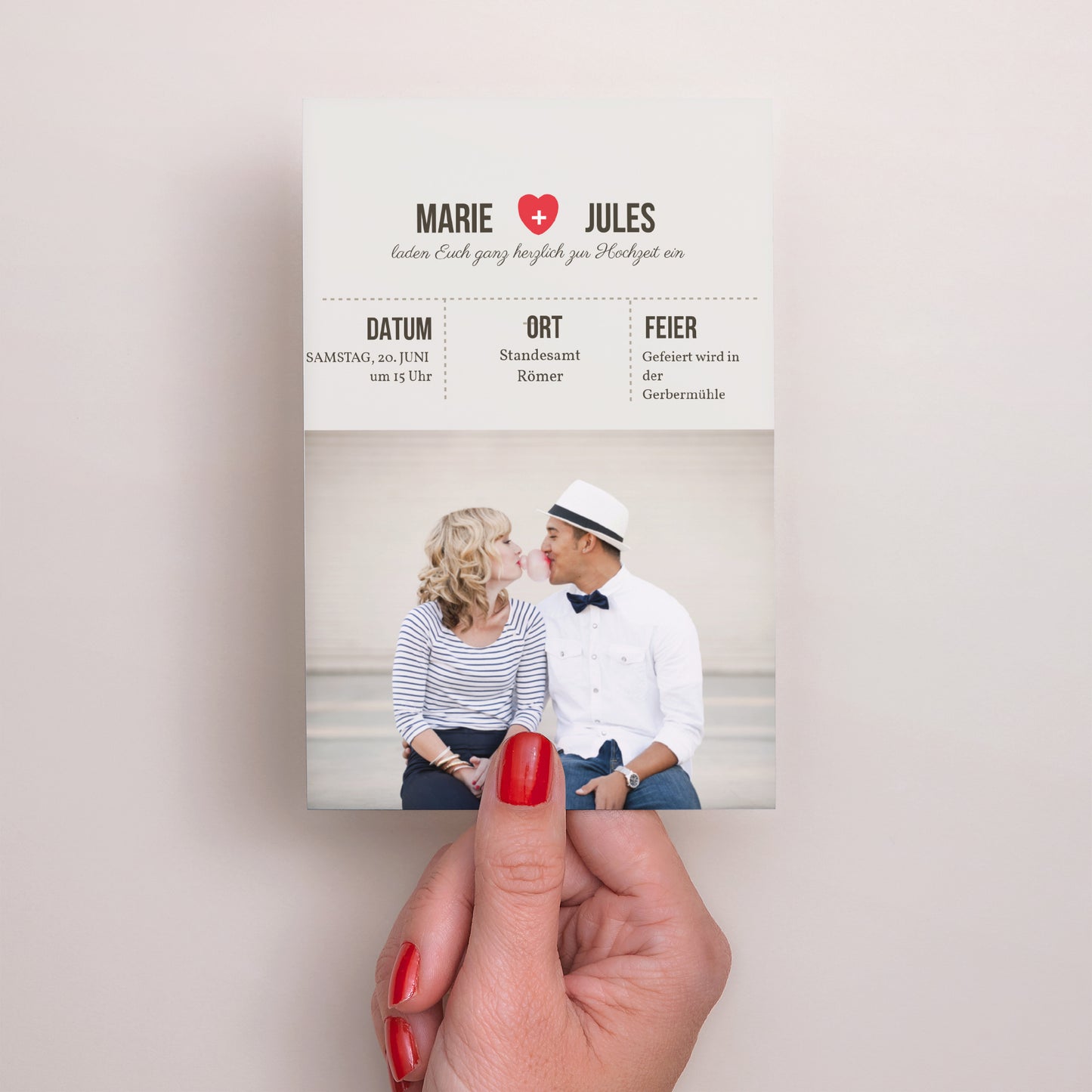 Hochzeitseinladung PortraitPorträt Rot Vintage foto N° 2