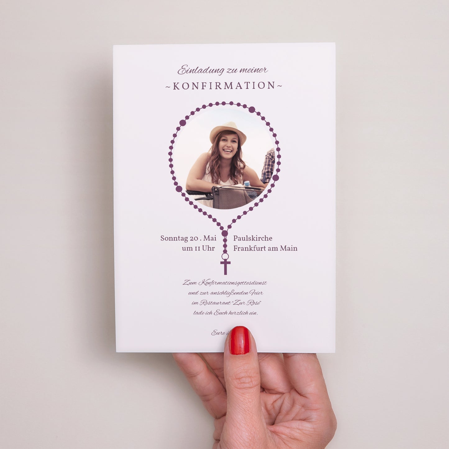Einladungskarte Konfirmation Rosenkranz foto N° 2
