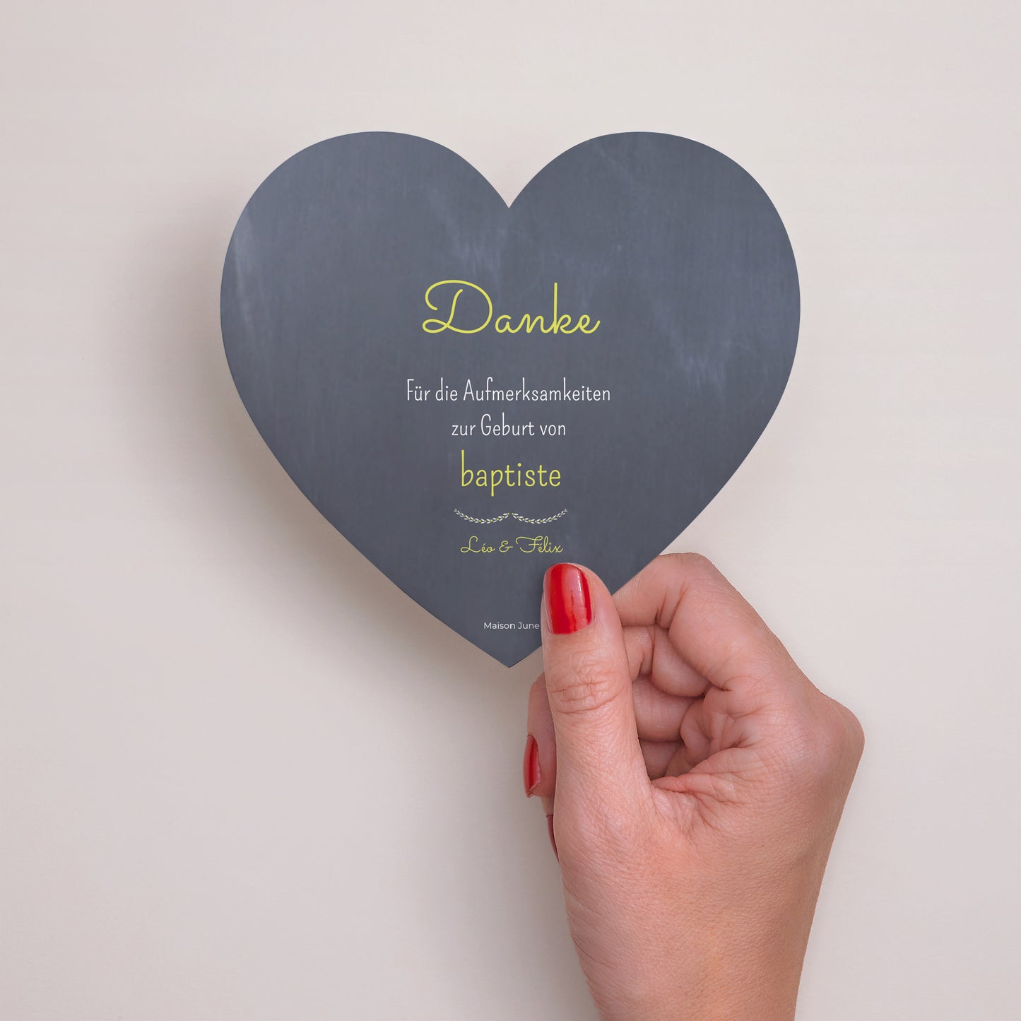 Dankeskarte Geburt Herz Schiefer und Blumen foto N° 3