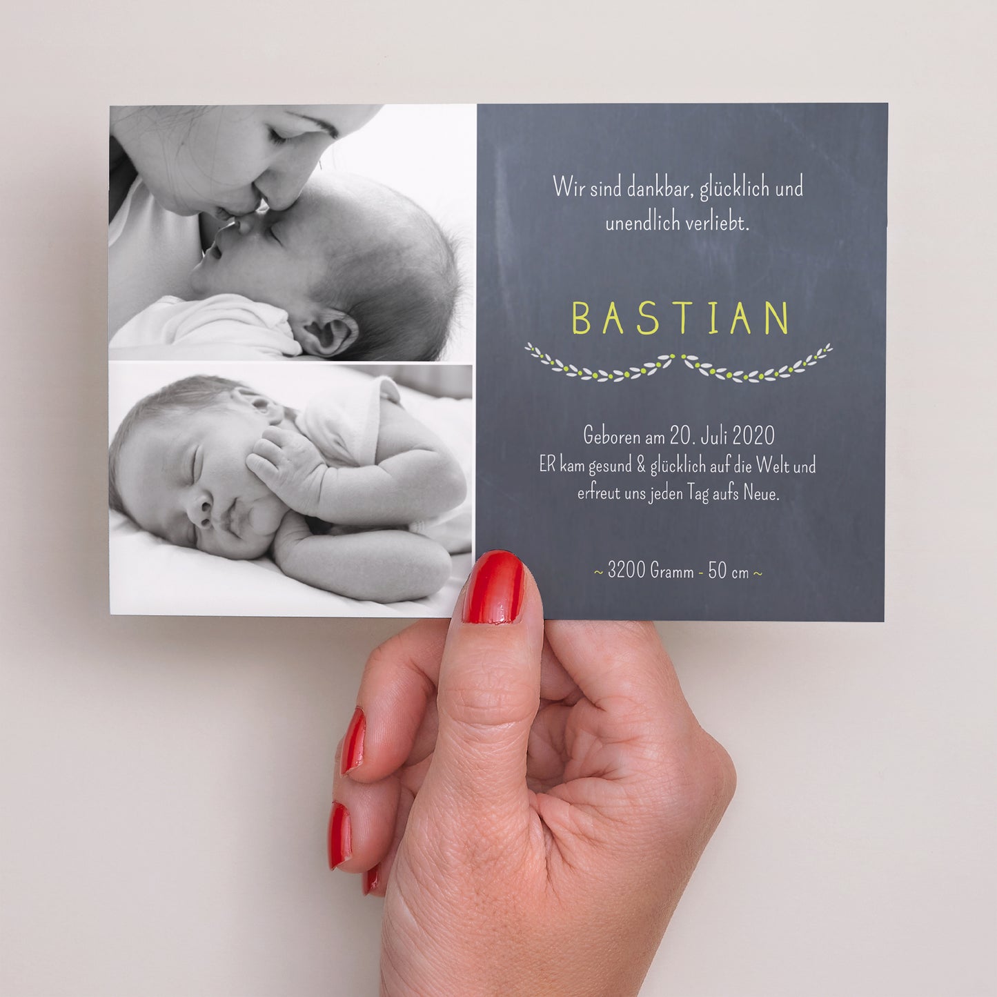 Geburtskarte Landschaft Schiefer und Blumen foto N° 3