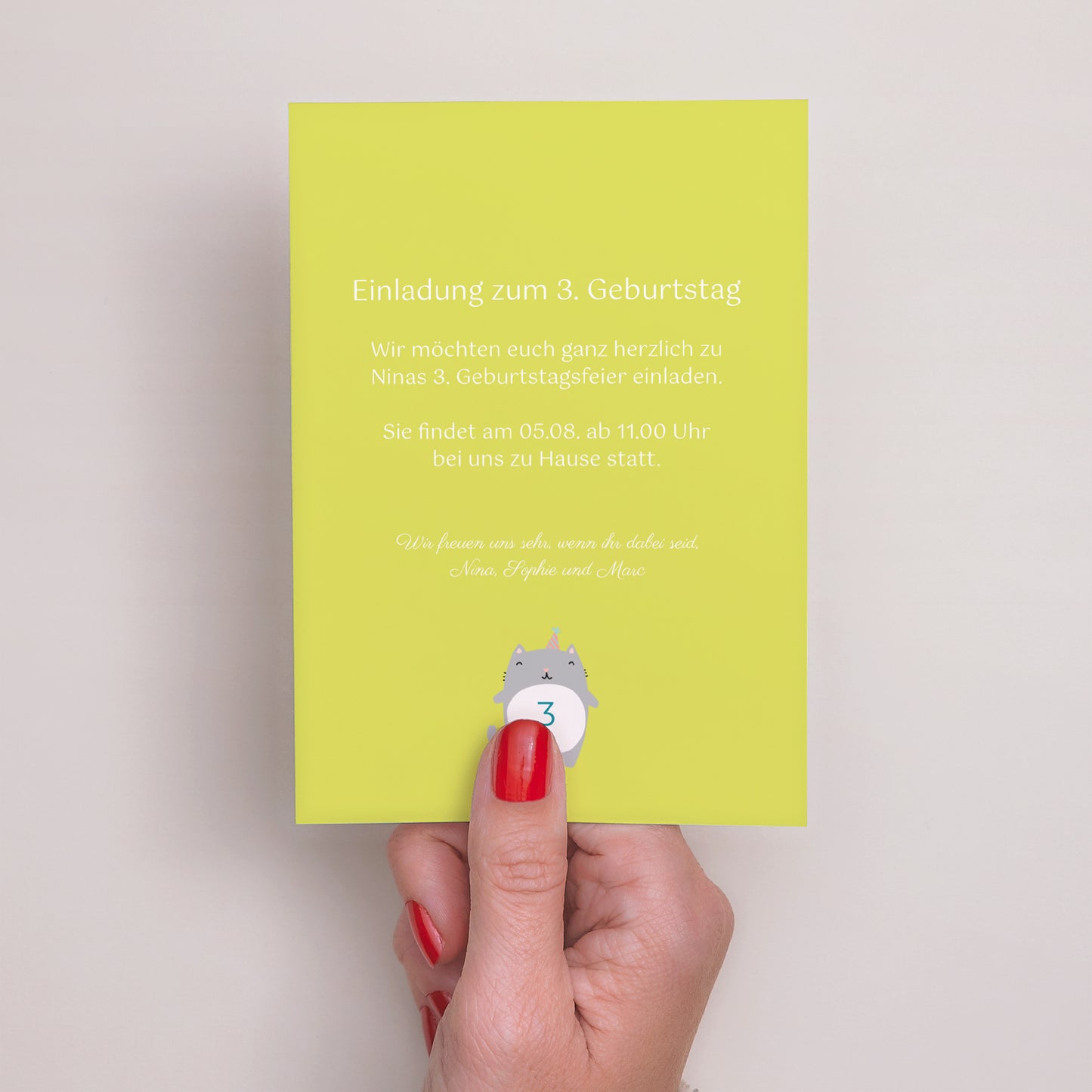 Einladungskarte Kindergeburtstag Porträt Überraschungskatze foto N° 3