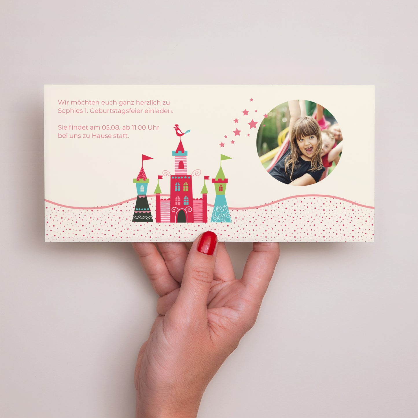 Einladungskarte Kindergeburtstag Panoramische Landschaft Im Schloss foto N° 3
