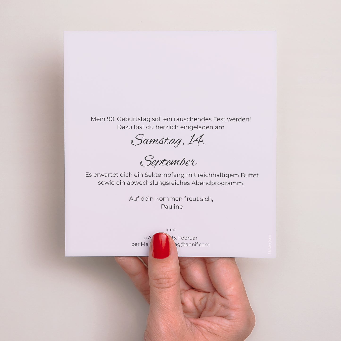 Einladungskarte Geburtstag Quadrat 90 blumige Jahre foto N° 3