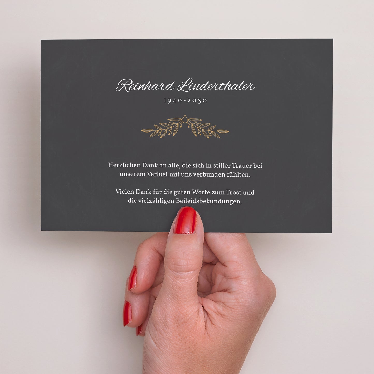 Trauerkarte Landschaft Blumen und Blattgold foto N° 3