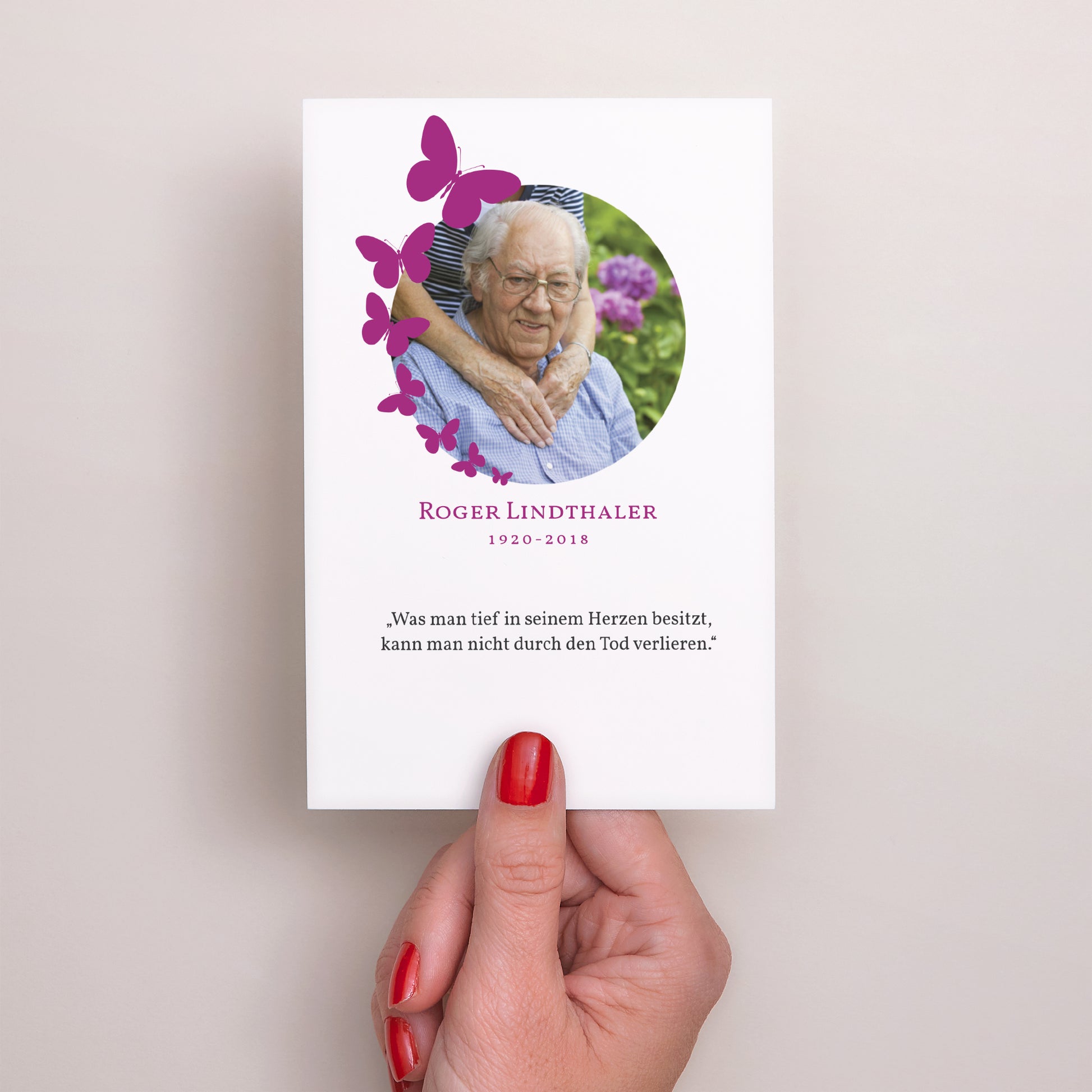 Trauerkarte PortraitPorträt Violette Schmetterlinge foto N° 2