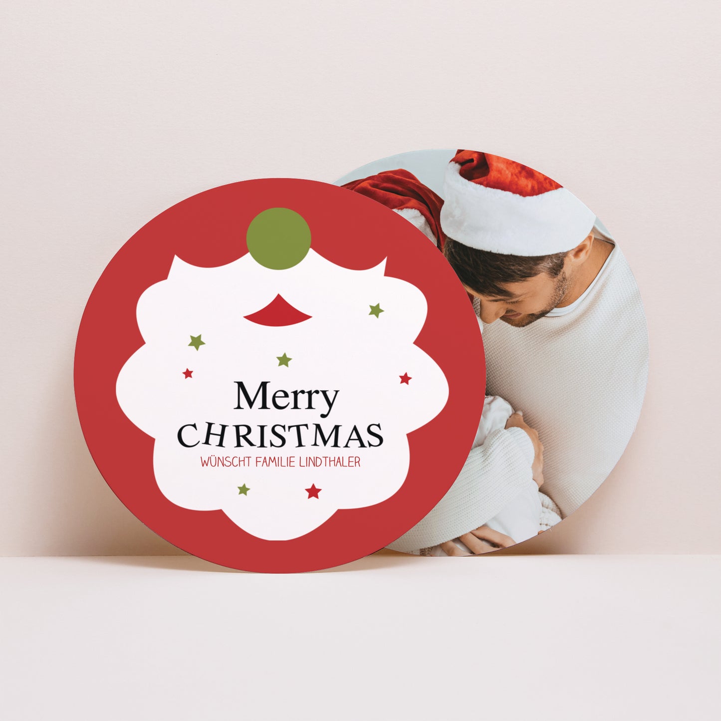 Weihnachtskarte Weihnachten Rund Weihnachtsbart foto N° 1