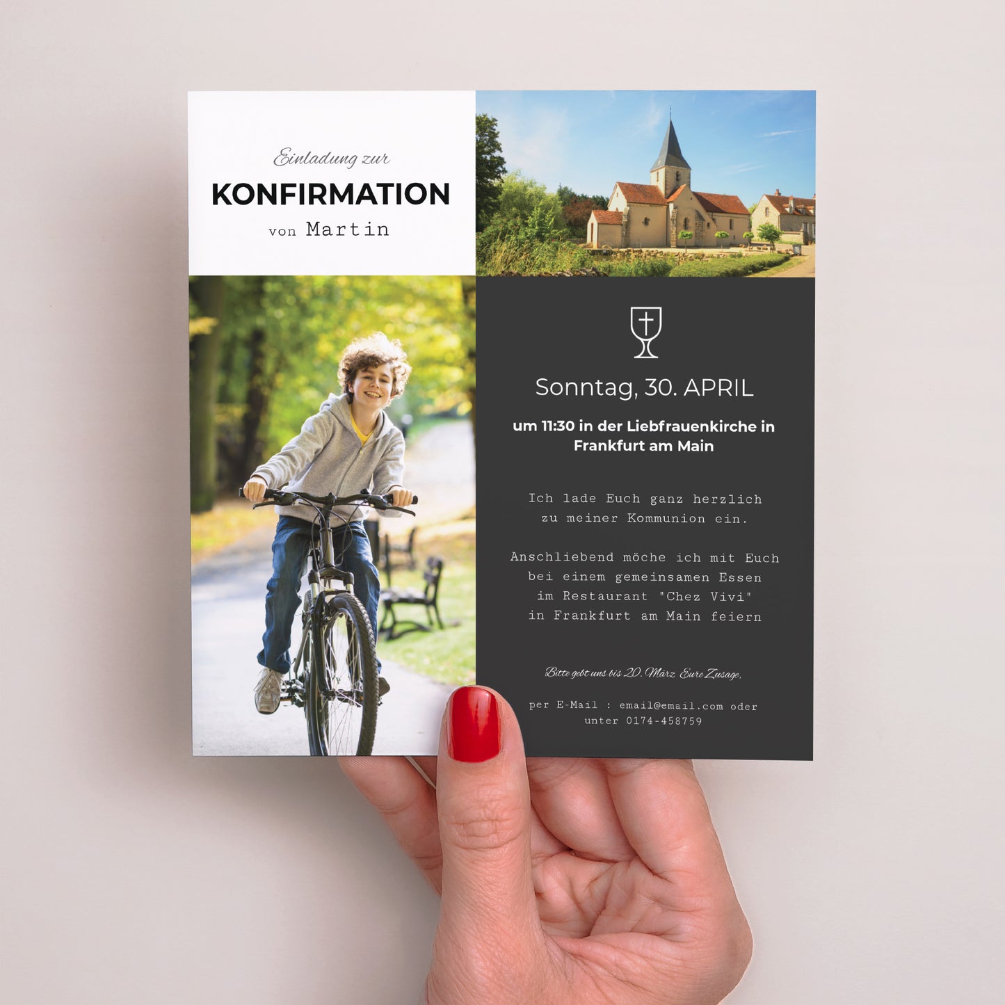 Einladungskarte Konfirmation Quadrat Sakrament und Kelch foto N° 2