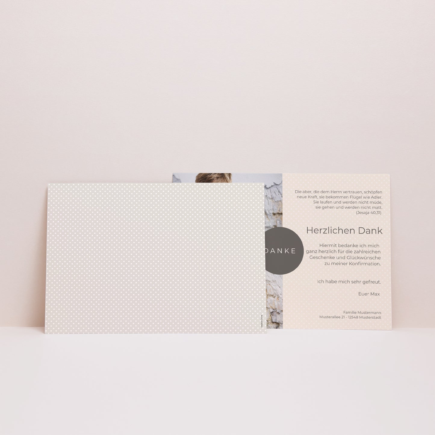 Dankeskarte Kommunion Landschaft Beige Erbsen, danke foto N° 2