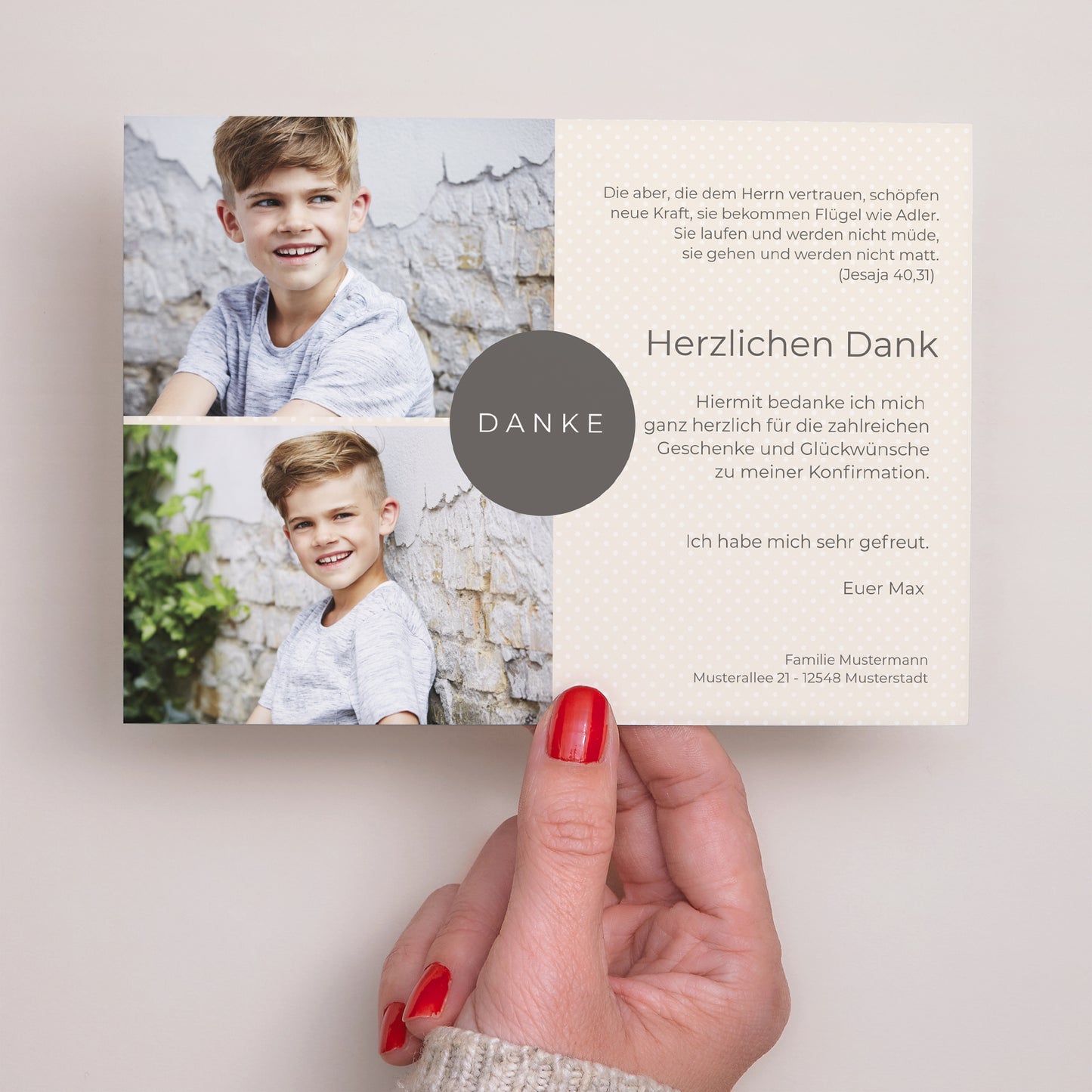 Dankeskarte Kommunion Landschaft Beige Erbsen, danke foto N° 3