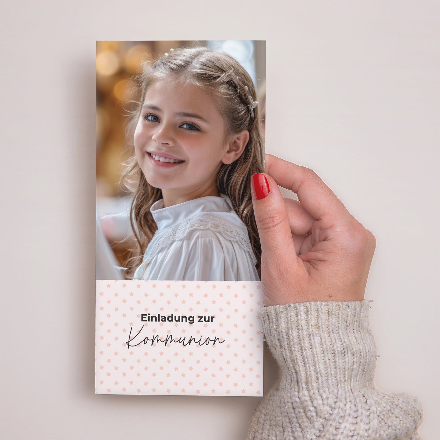 Einladungskarte Kommunion Panoramatisches Porträt Rosenmotive Sterne foto N° 2