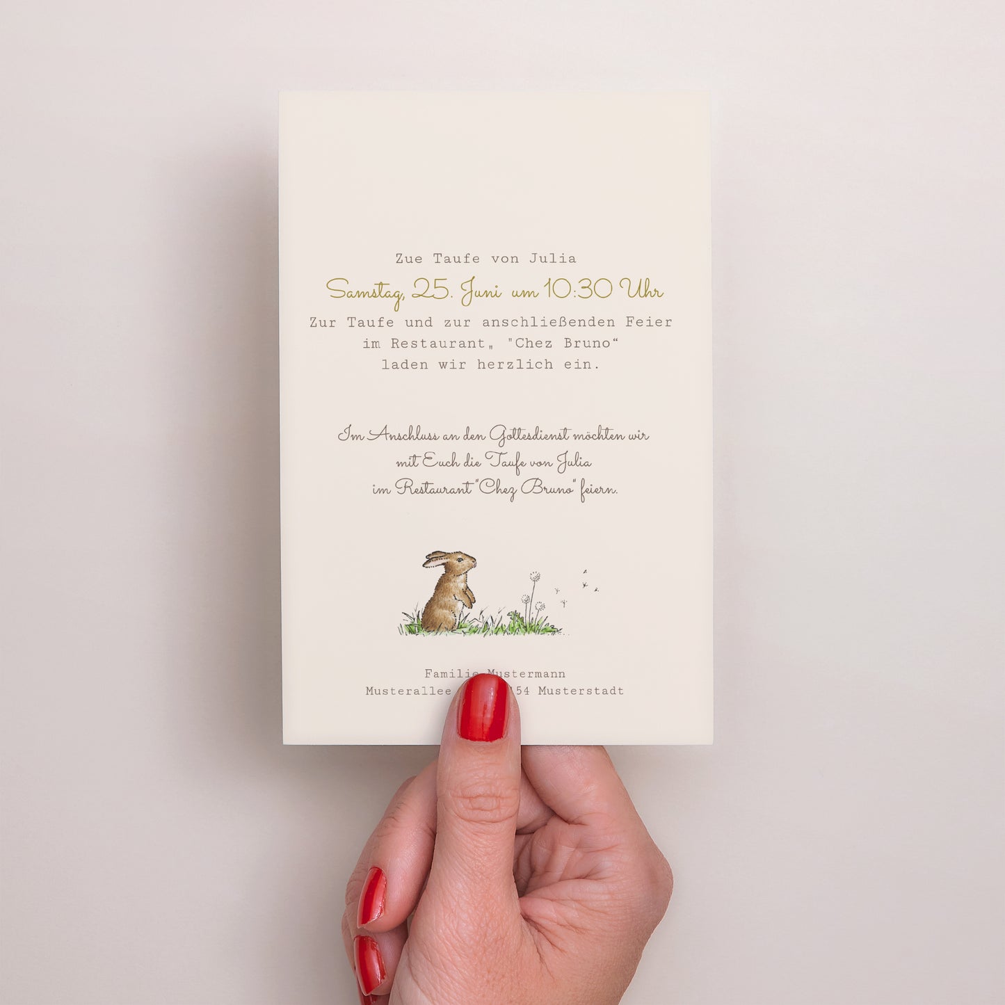 Taufeinladung PortraitPorträt Heiliges Kaninchen foto N° 3