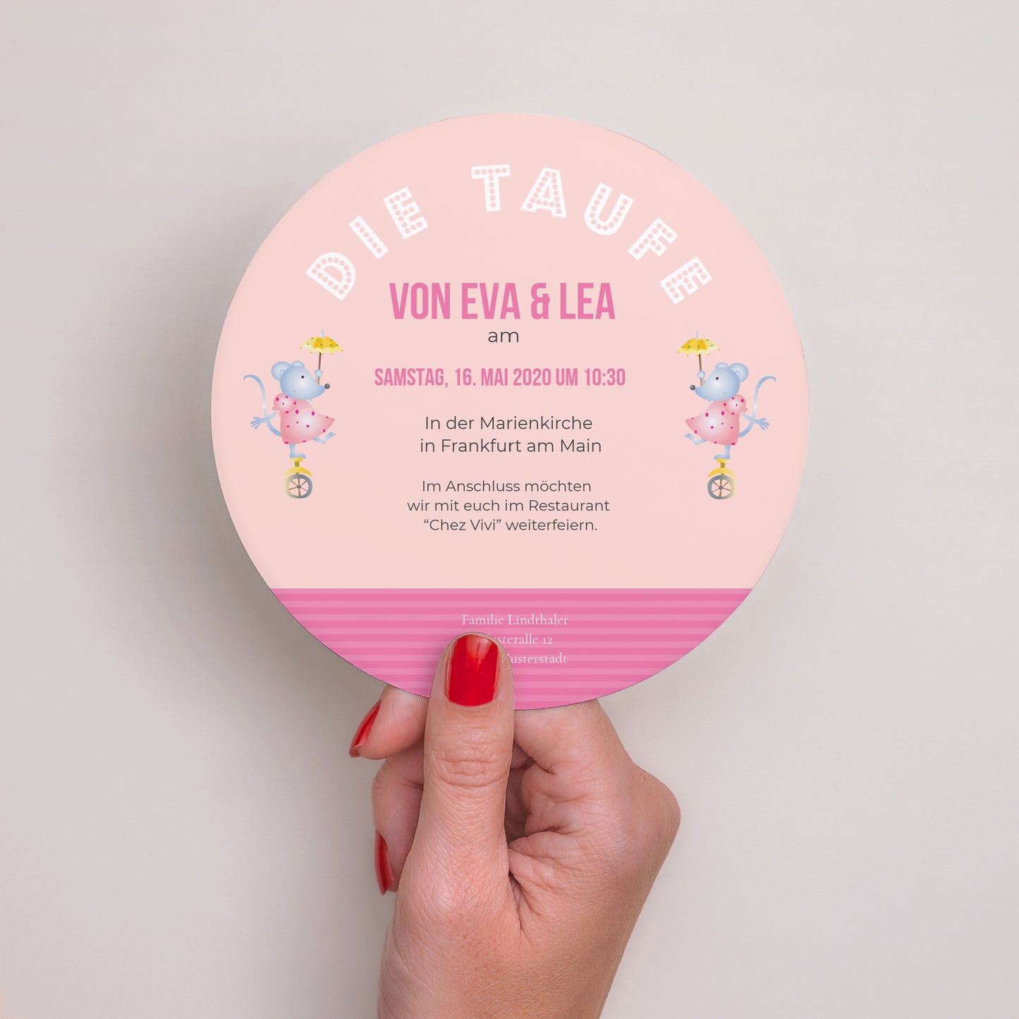 Taufeinladung Rund Meine Damen Mäuse foto N° 3