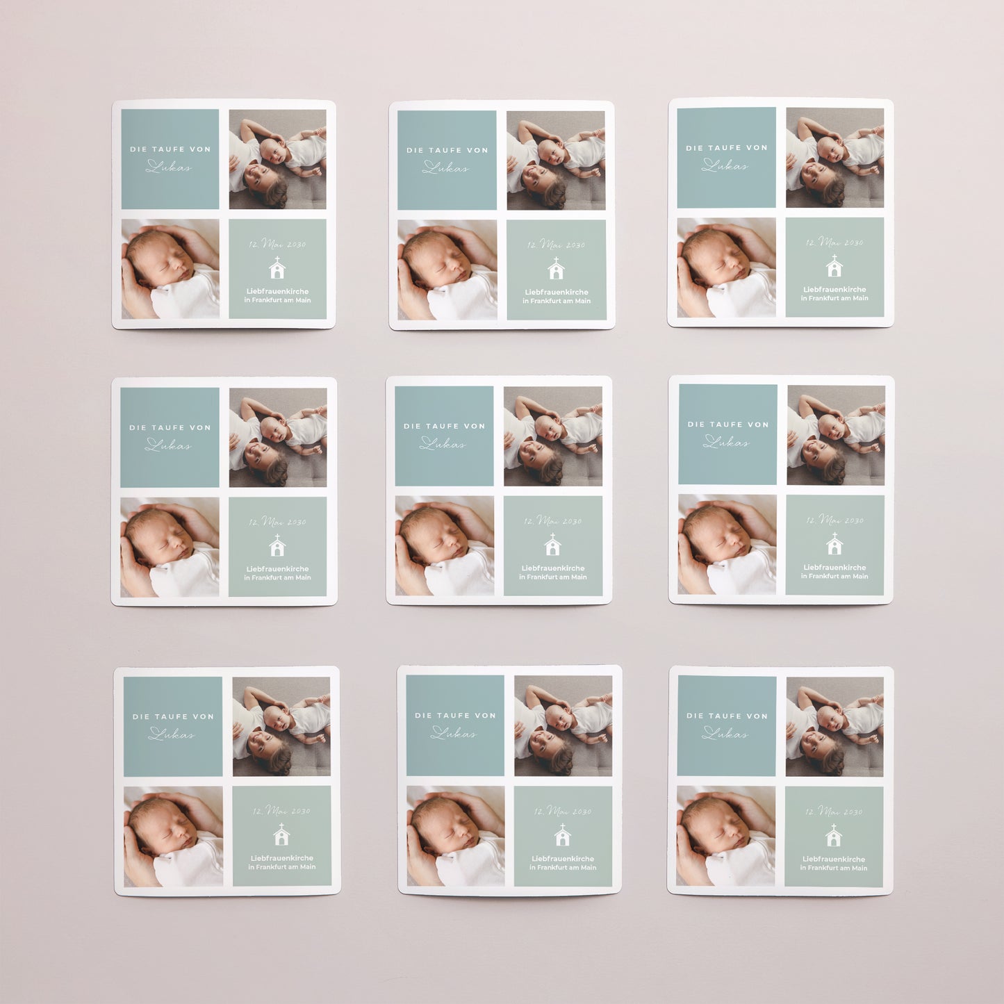 Taufeinladung Satz von 9, magnetisch. Weiches Pastell foto N° 3