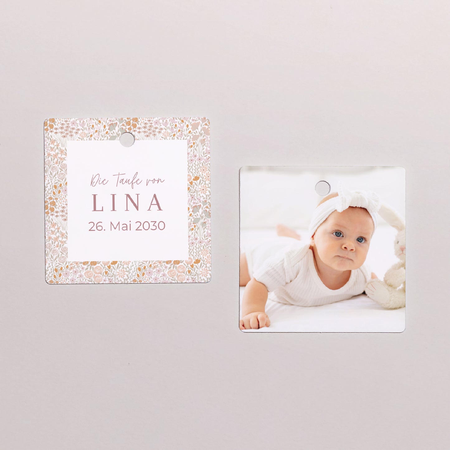 Geschenkbox Taufe Kugel mit quadratischem Etikett Liberty Rose foto N° 3