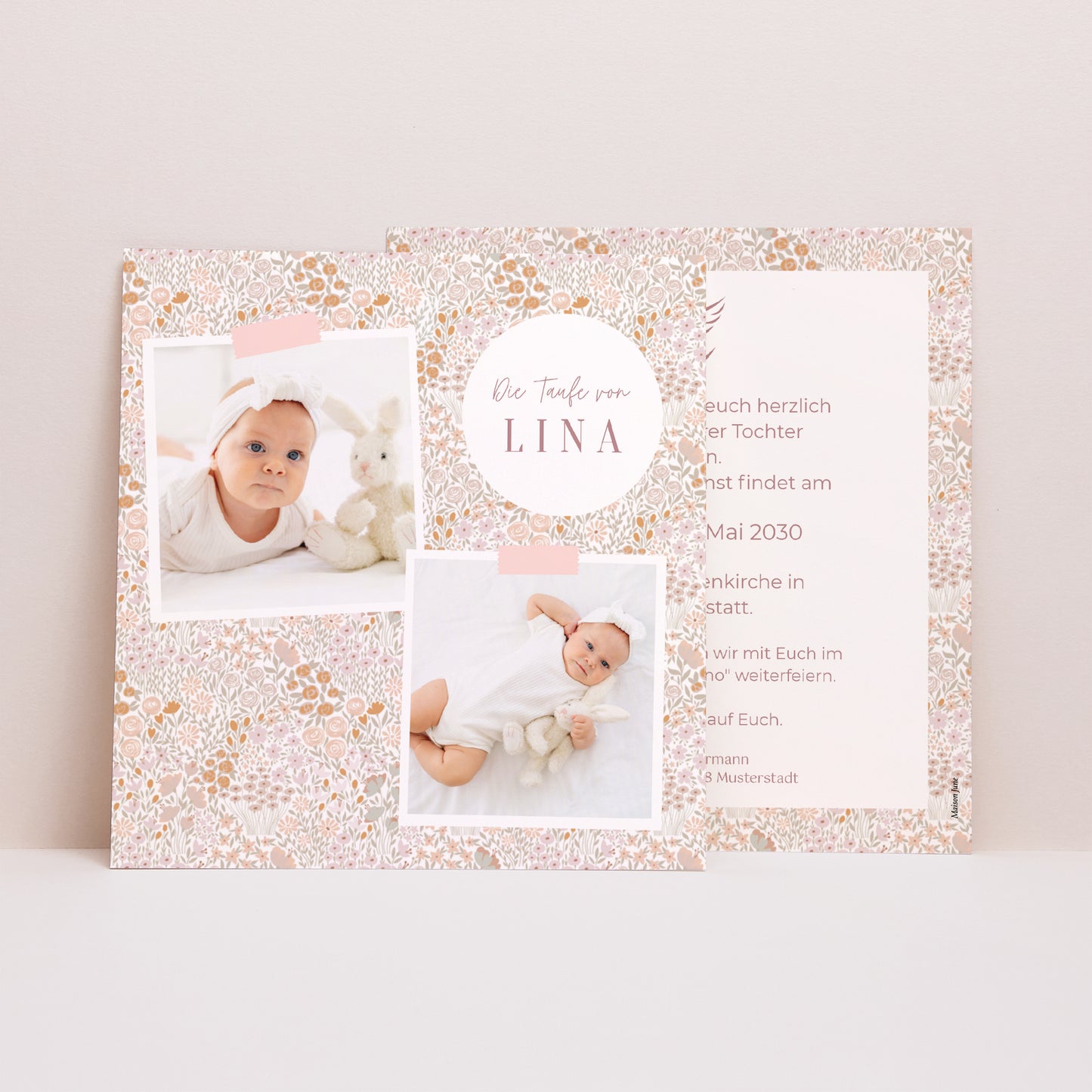 Einladungskarte Taufe Quadrat Liberty Rose foto N° 1