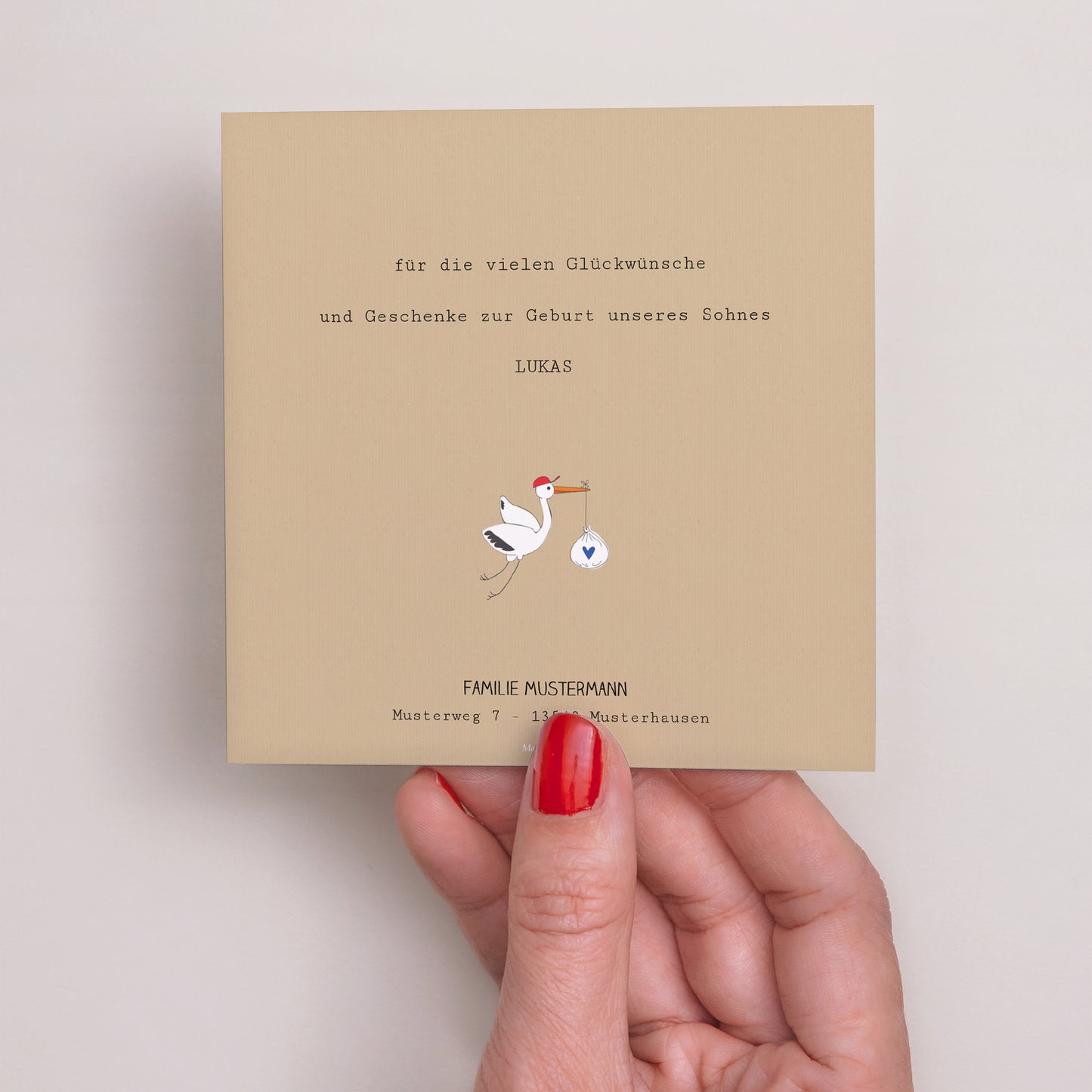 Dankeskarte Geburt Quadrat Storch foto N° 3