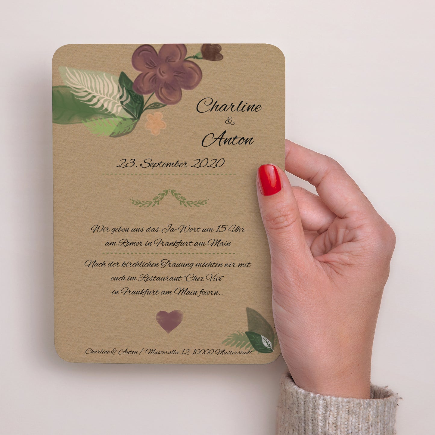 Hochzeitseinladung Porträt, abgerundete Kanten Vintage-Blumen foto N° 3
