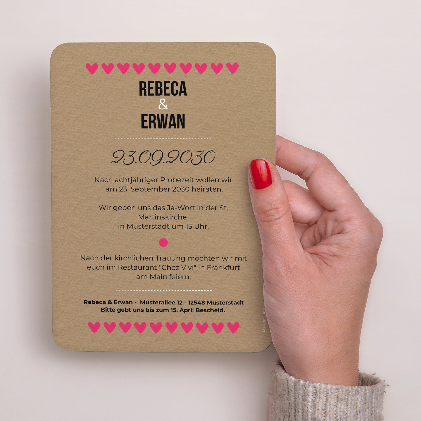 Hochzeitseinladung Porträt, abgerundete Kanten Love story foto N° 3