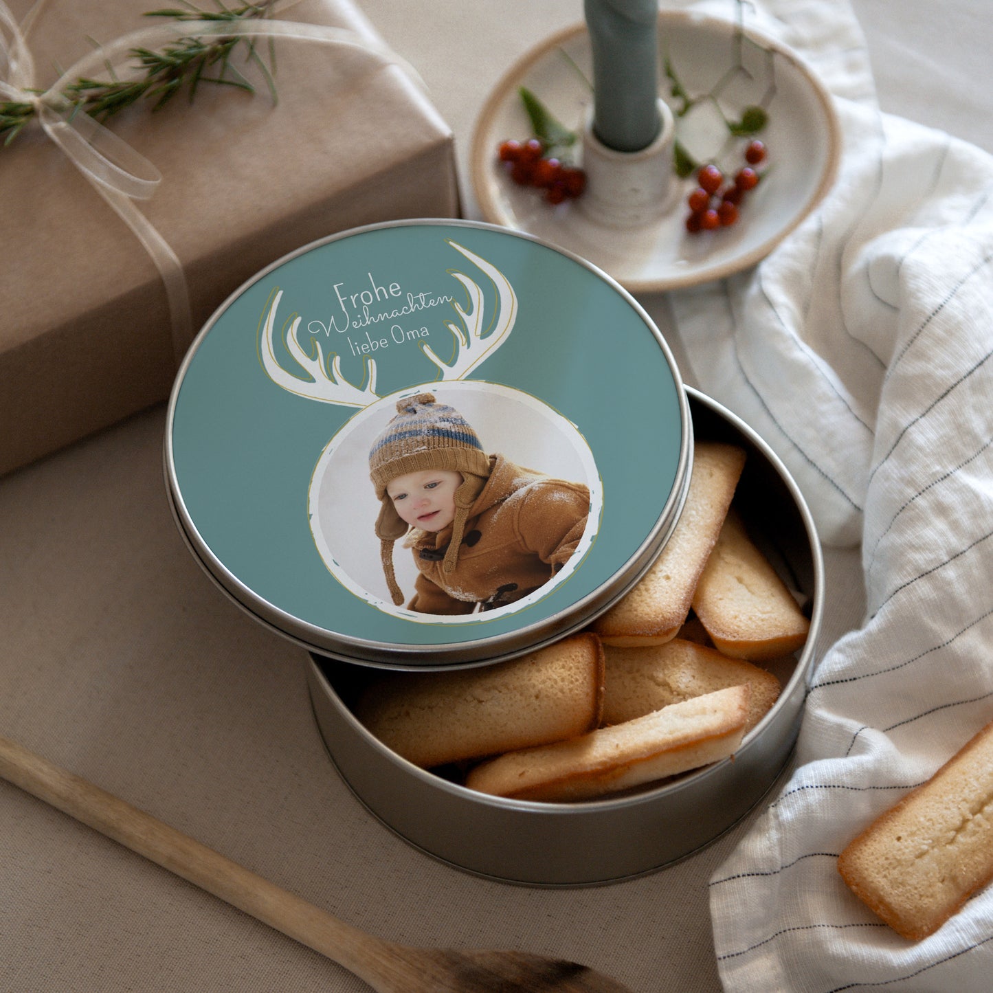 Metalldose Objekte Runde Hirsch foto N° 3