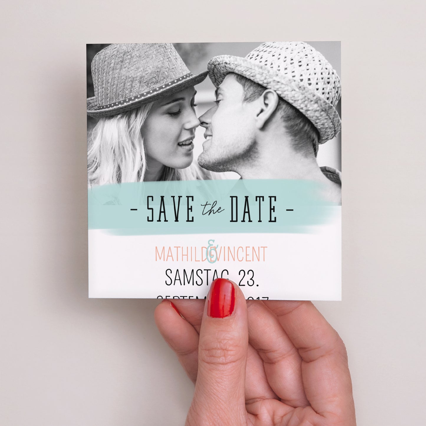 Save the date Karte Hochzeit Quadrat Blumen Motive Spaß foto N° 2