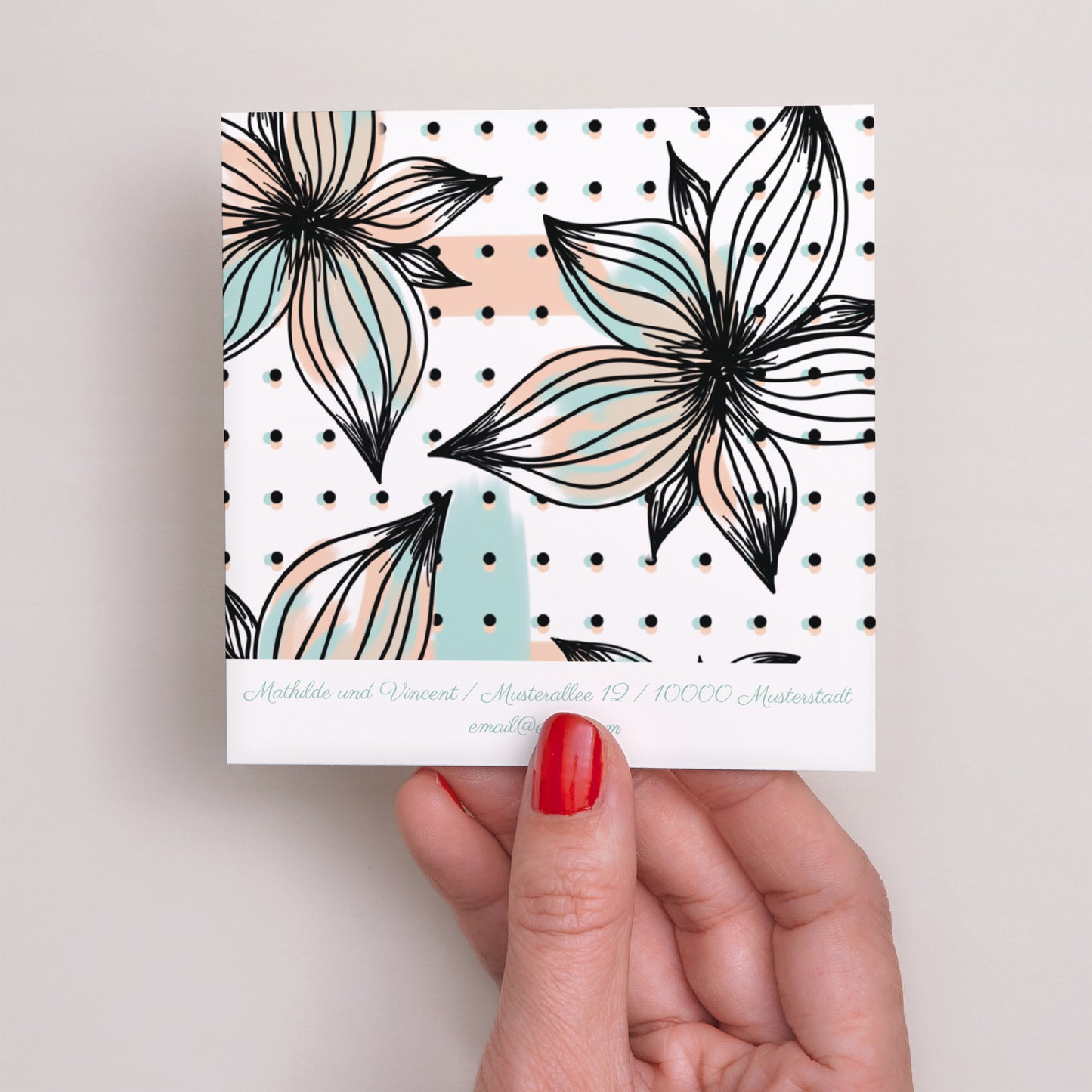 Save the date Karte Hochzeit Quadrat Blumen Motive Spaß foto N° 3