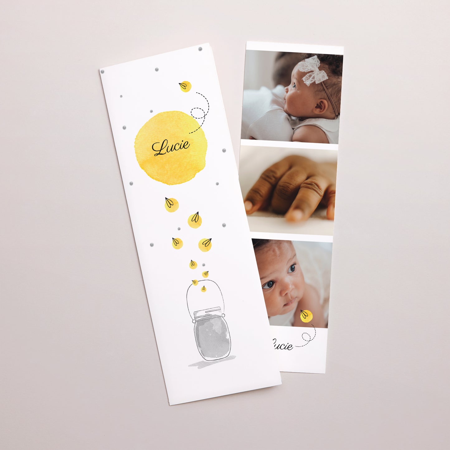 Einladungskarte Geburt Fotoautomaten Lesezeichen Glühwürmchen lucy foto N° 1